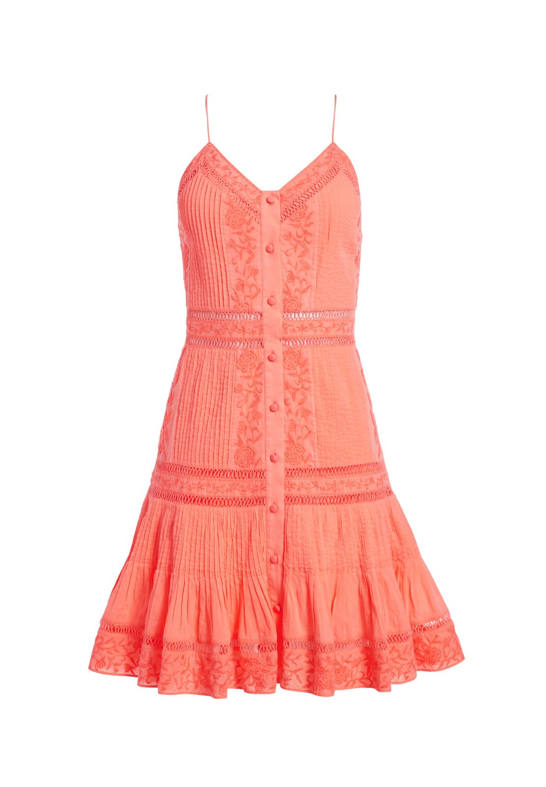 MARCI EMBR PINTUCK BTN DWN DRS-NEON PEACH-ALICE + OLIVIA