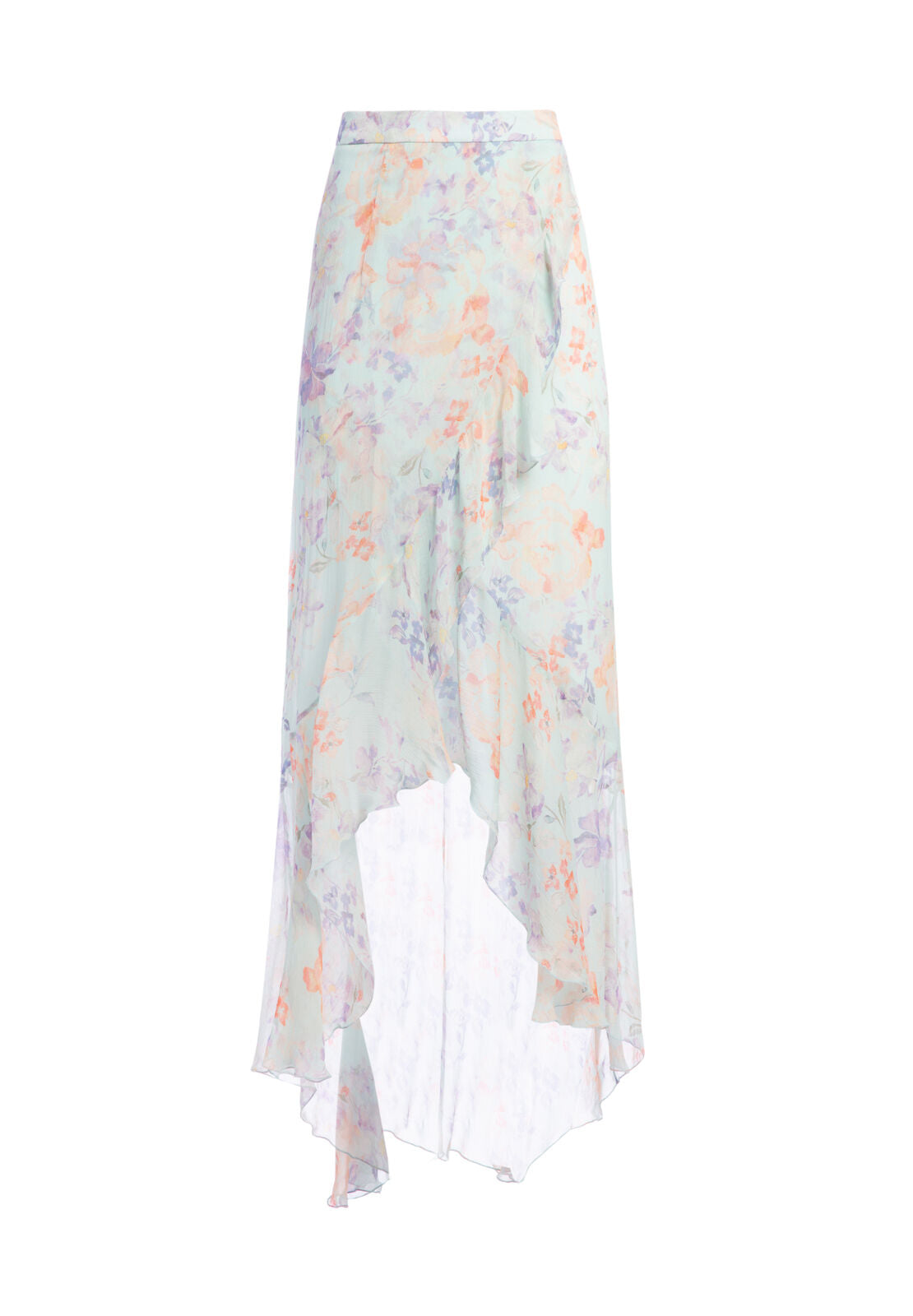 CAILY RUFFLED MOCK WRAP SKIRT-WATER PETAL VENUS BLUE/MULTI-ALICE + OLIVIA