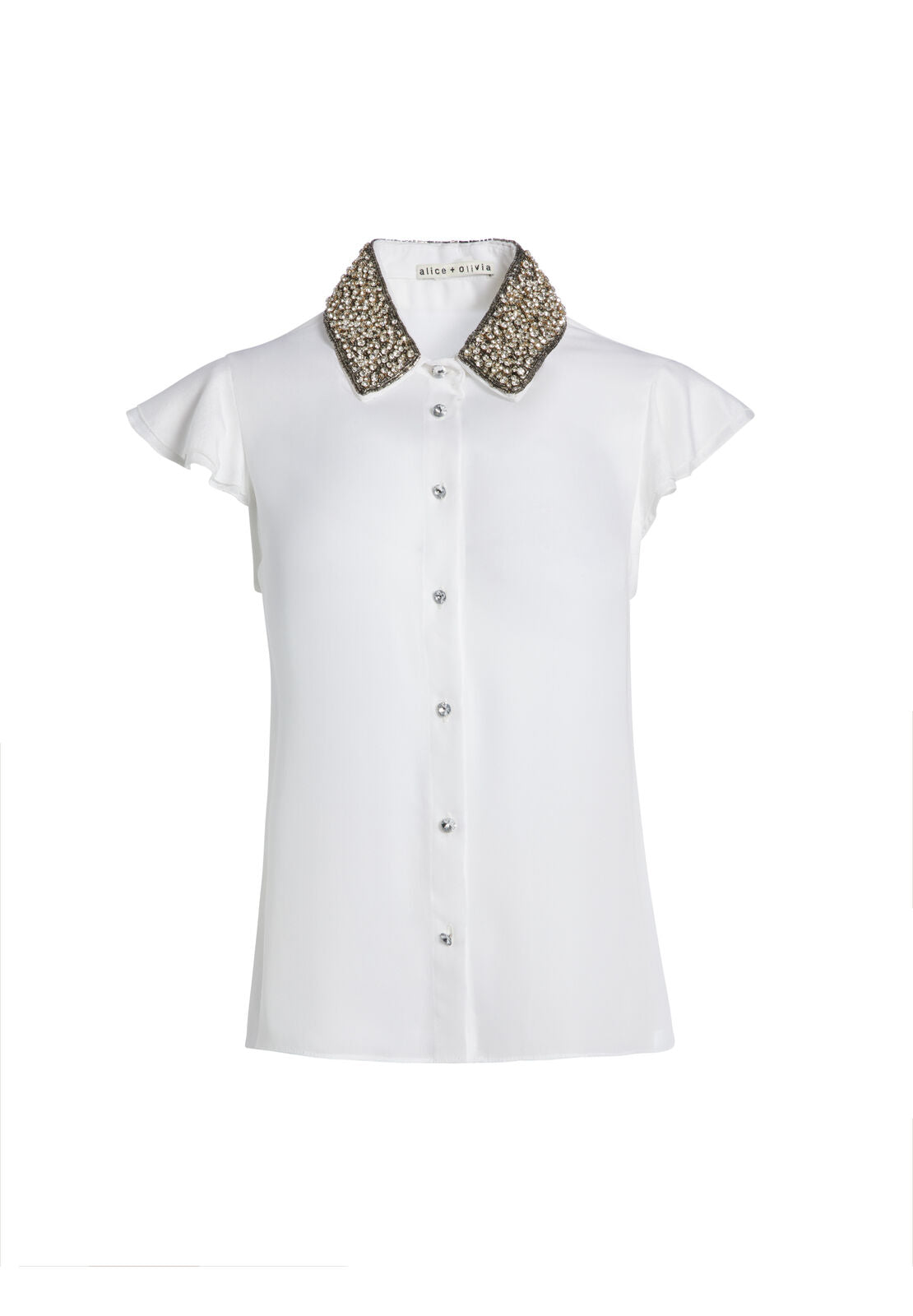 WILLA CRYSTAL PLACKET TOP-WHITE/SILVER-ALICE + OLIVIA