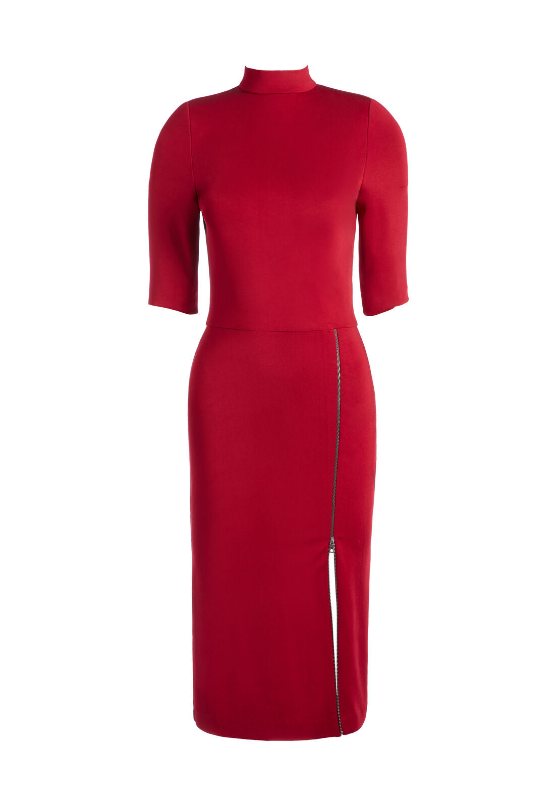 ROBE MI-LONGUE ENKA À COL MONTANT ZIPPÉ ET FENTES