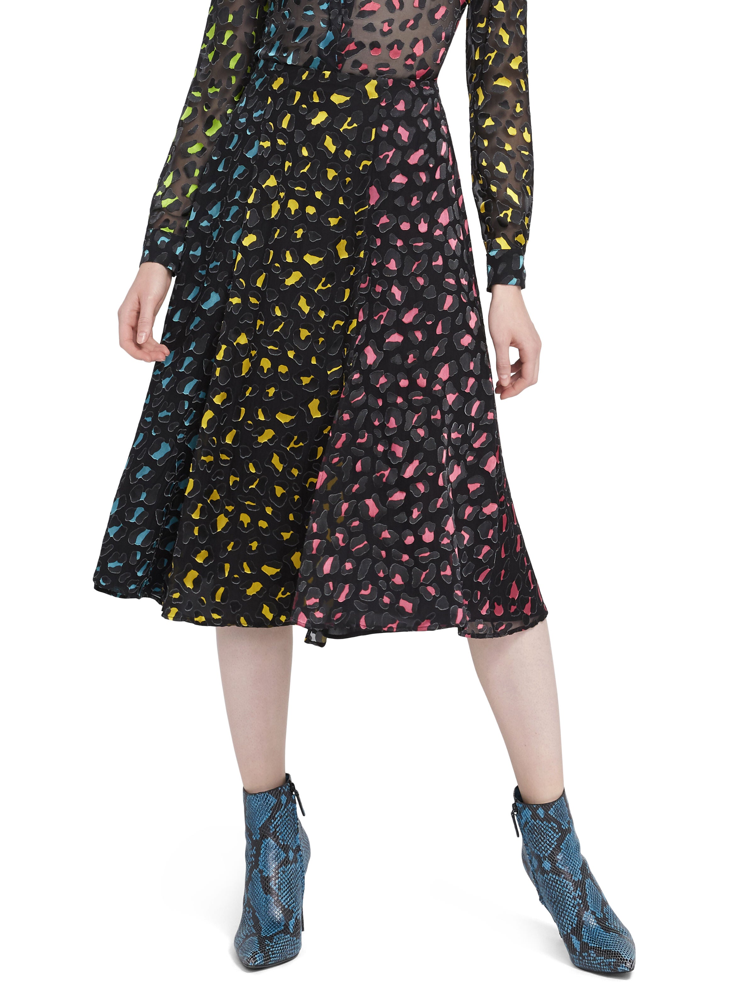JENESSA RAINBOW LEOPARD SKIRT-ABSTRACT LEOPARD TEAL/COMBO-ALICE + OLIVIA