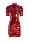 BRENNA SEQUIN PUFF SLEEVE DRESS-BORDEAUX-ALICE + OLIVIA