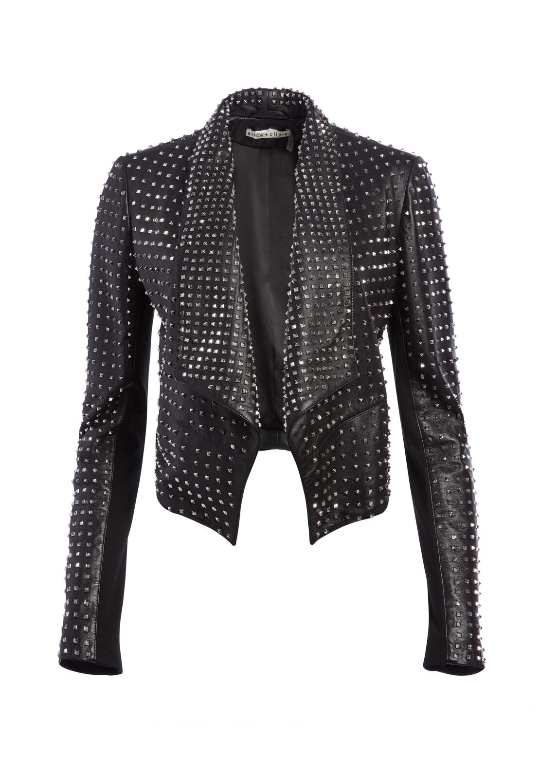 HARVEY STUDDED LEATHER JACKET-BLACK/SILVER-ALICE + OLIVIA
