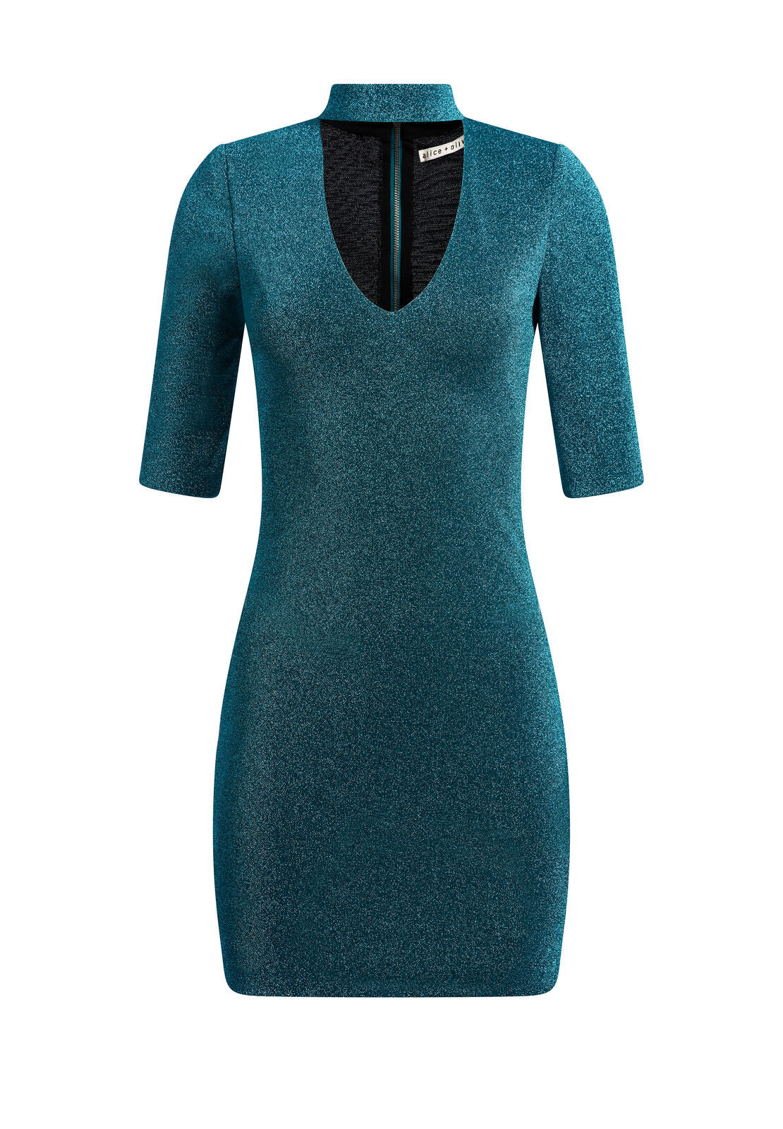 INKA FITTED MINI DRESS-DARK TURQUOISE-ALICE + OLIVIA