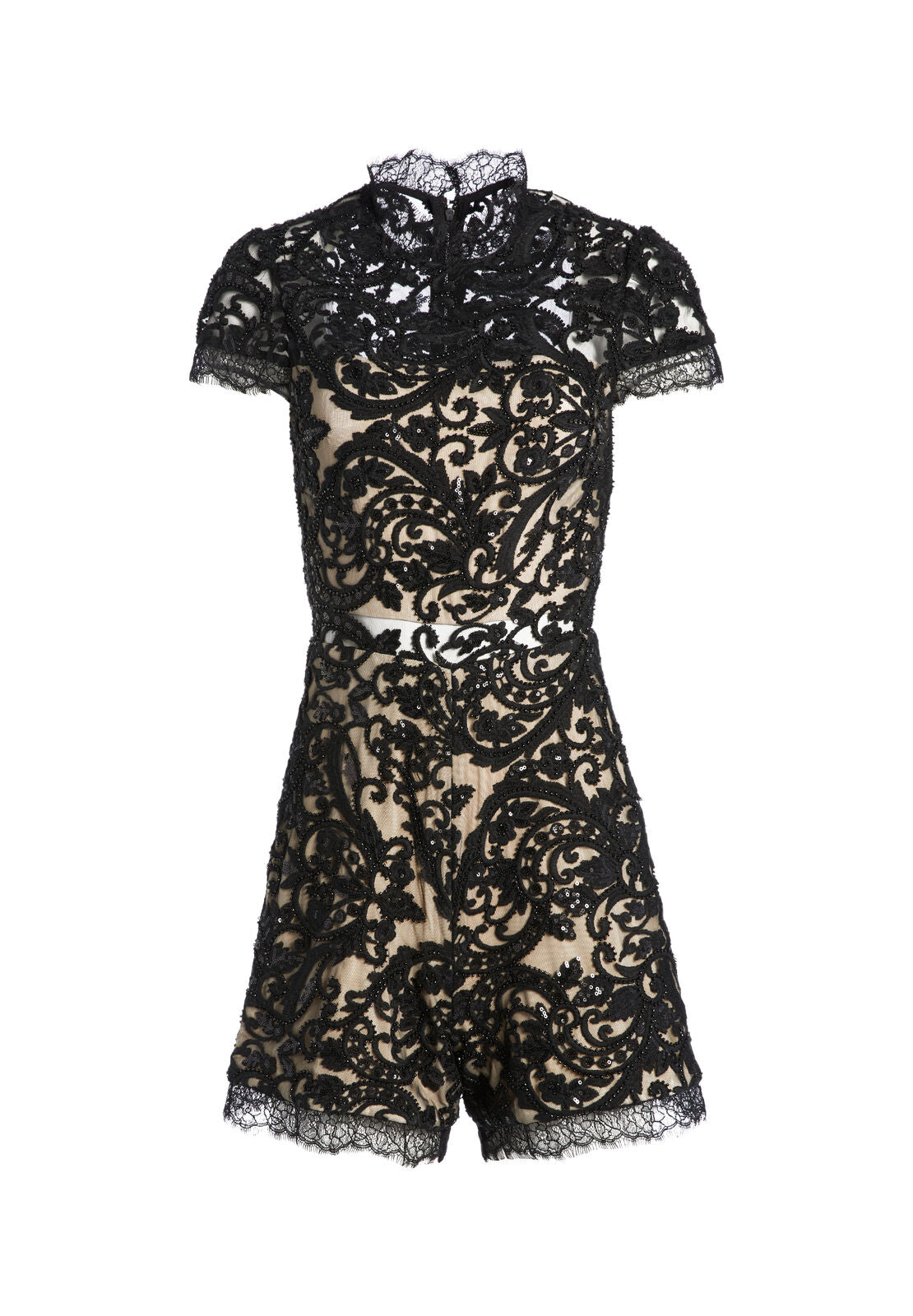ALAINA BEADED LACE ROMPER-Black-ALICE + OLIVIA