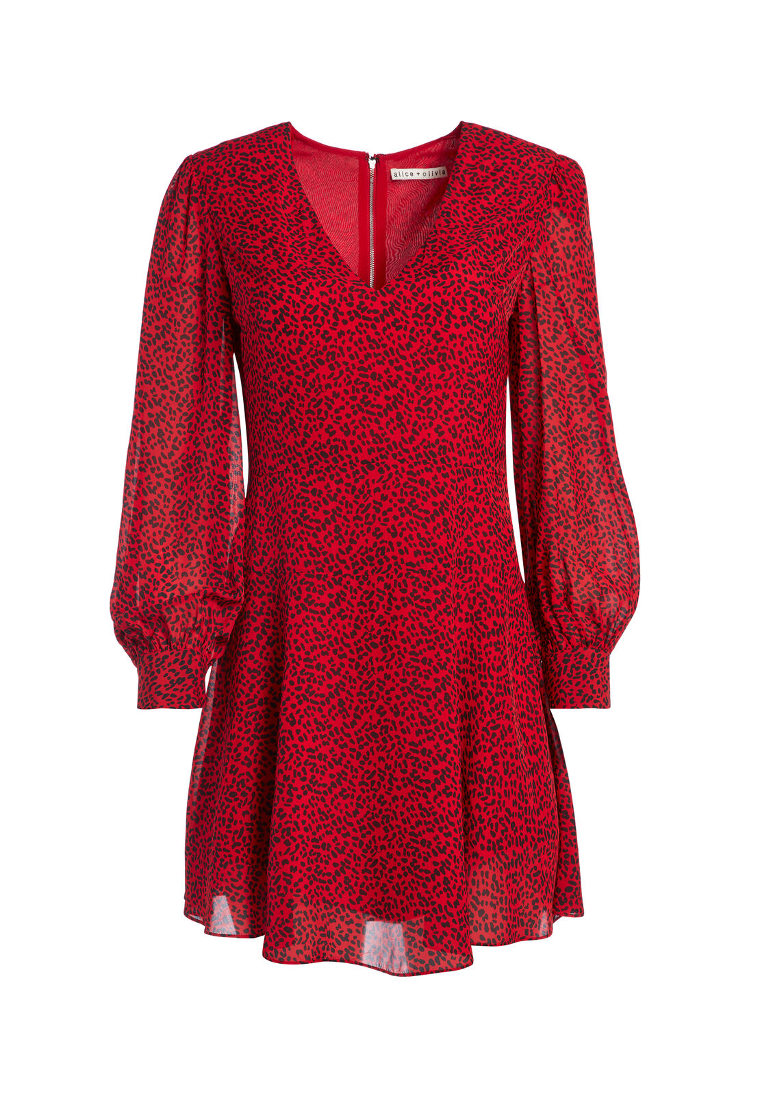 POLLY LEOPARD V-NECK MINI DRESS-MINI LEOPARD RUBY/BLACK-ALICE + OLIVIA