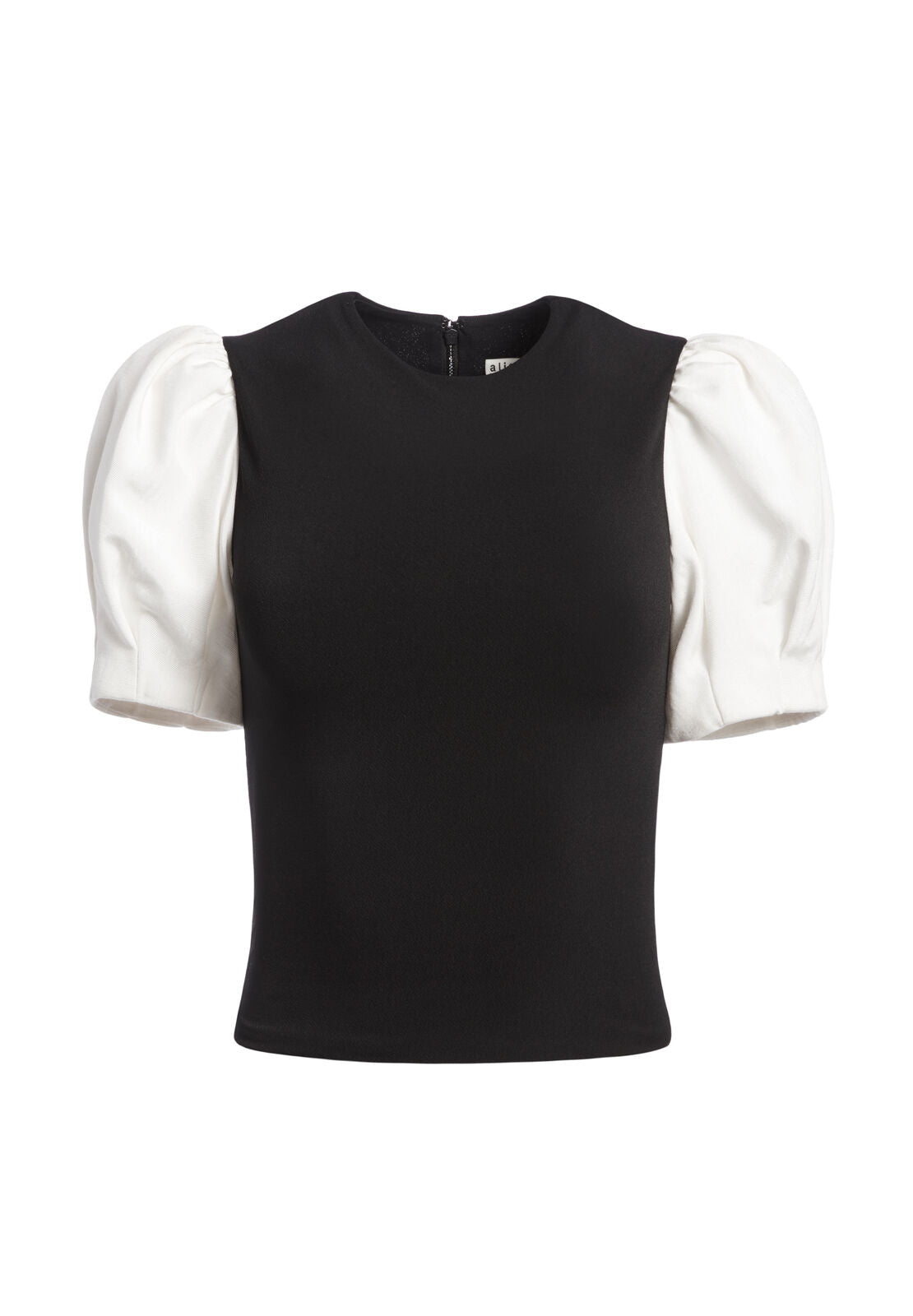 AUBREY PUFF SLEEVE CROP TOP-BLACK/WHITE-ALICE + OLIVIA