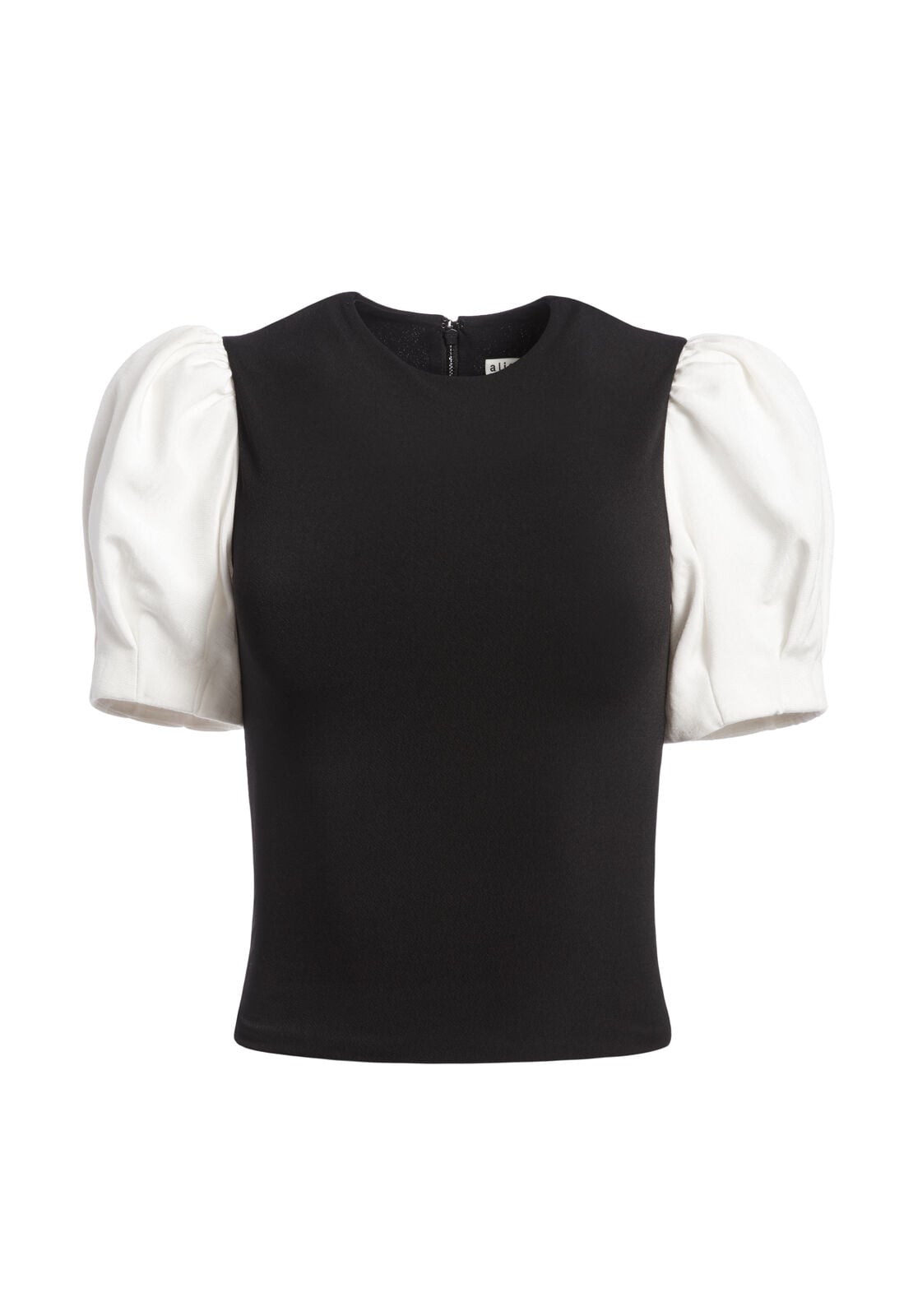 AUBREY PUFF SLEEVE CROP TOP-BLACK/WHITE-ALICE + OLIVIA