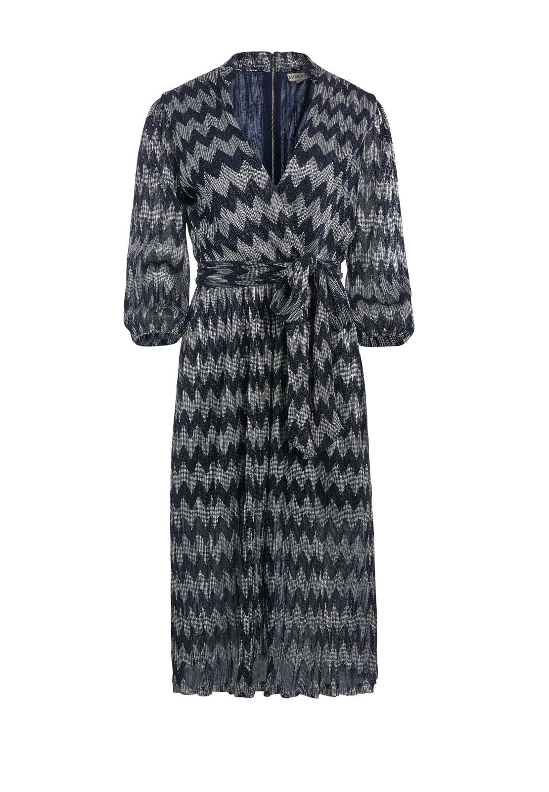 KATINA METALLIC V-NECK MIDI DRESS-SAPPHIRE/SILVER-ALICE + OLIVIA