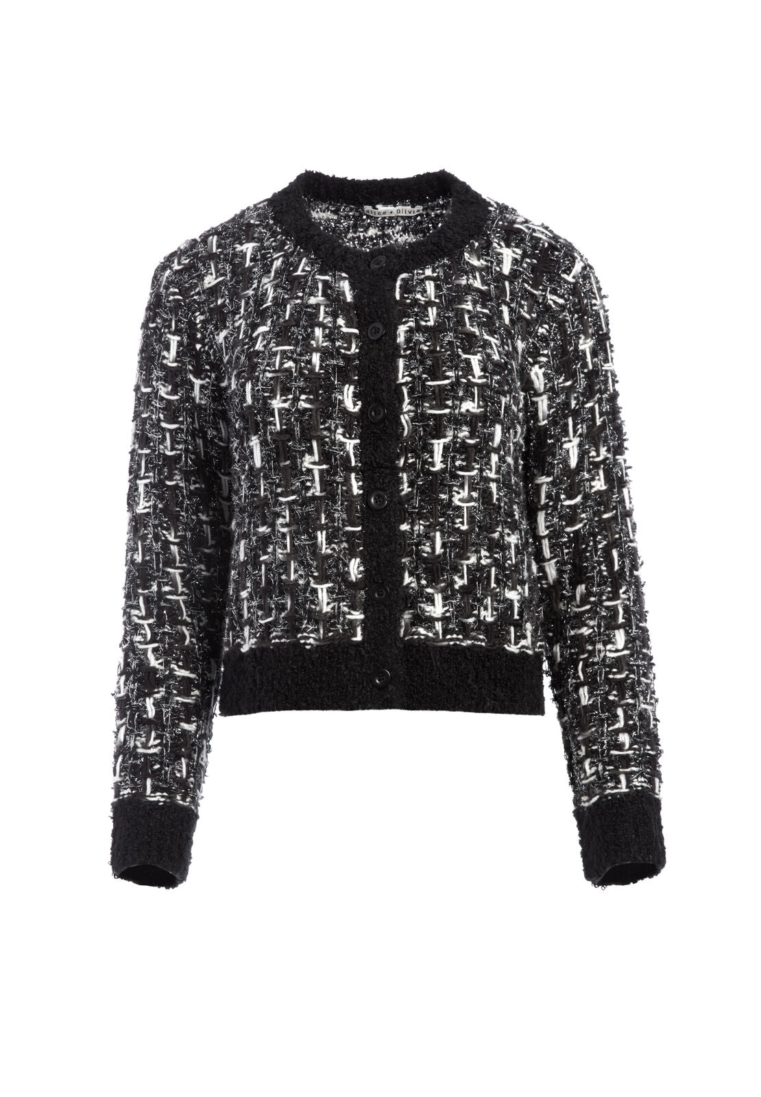 DEVONA CREWNK RLXD LS CARDIGAN-BLACK/SILVER/WHITE-ALICE + OLIVIA