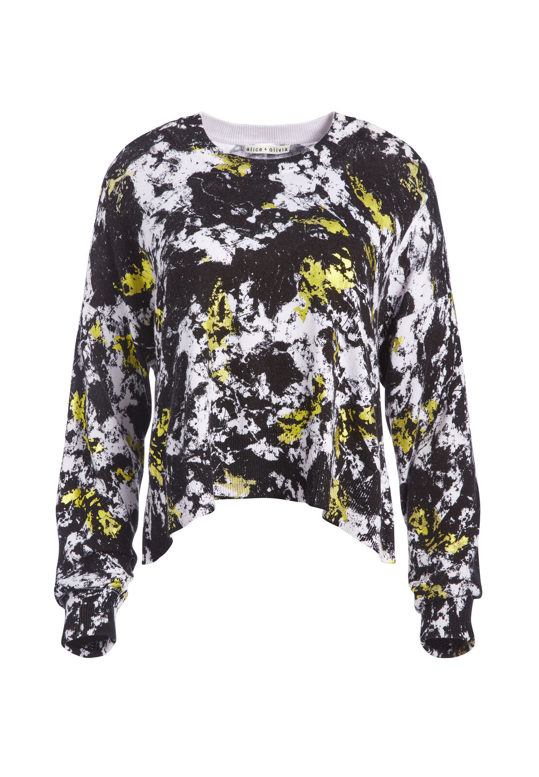 QUINTIN METALLIC PRINTED PULLOVER-BLACK/WHITE/NEON YELLOW-ALICE + OLIVIA