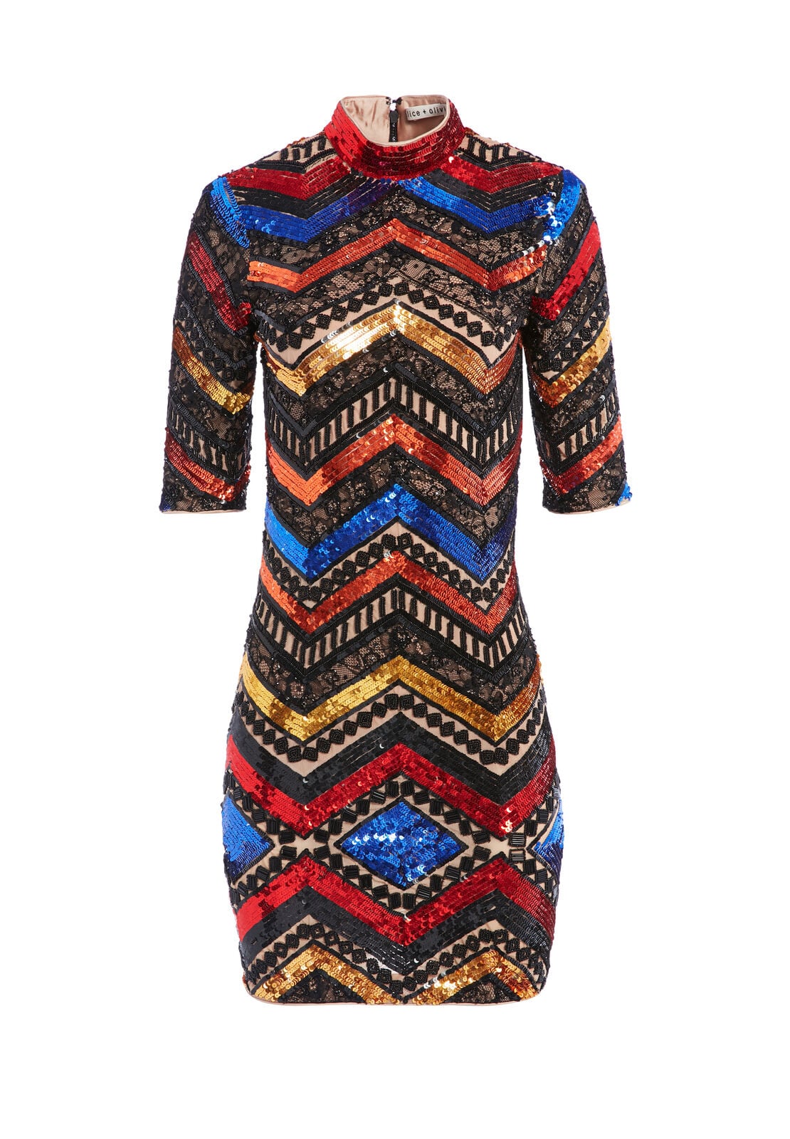 INKA RAINBOW SEQUIN MINI DRESS-NUDE/MULTI-ALICE + OLIVIA
