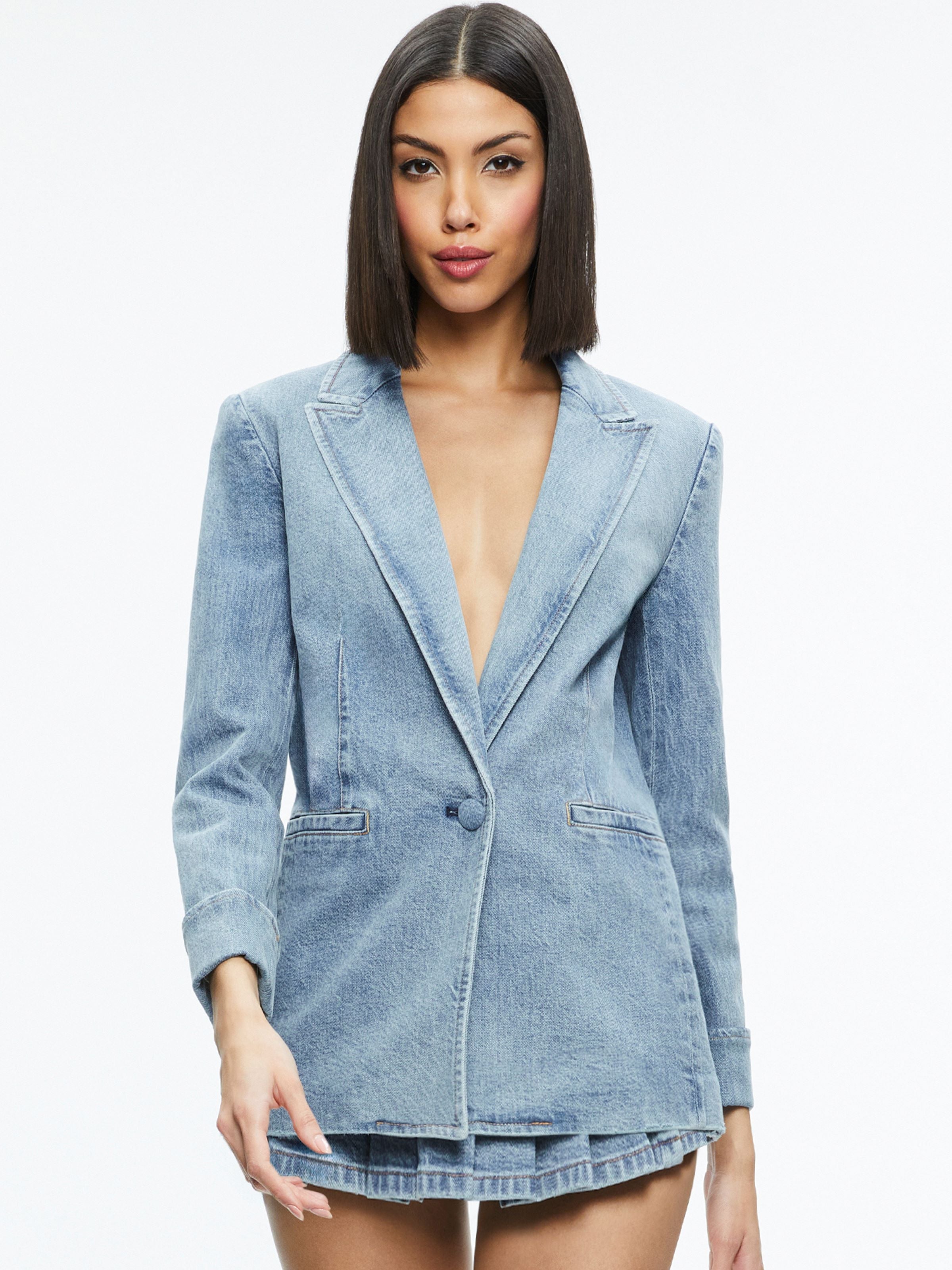 JUSTINE ROLLED CUFF BLAZER-GEORGIA VINTAGE BLUE-ALICE + OLIVIA