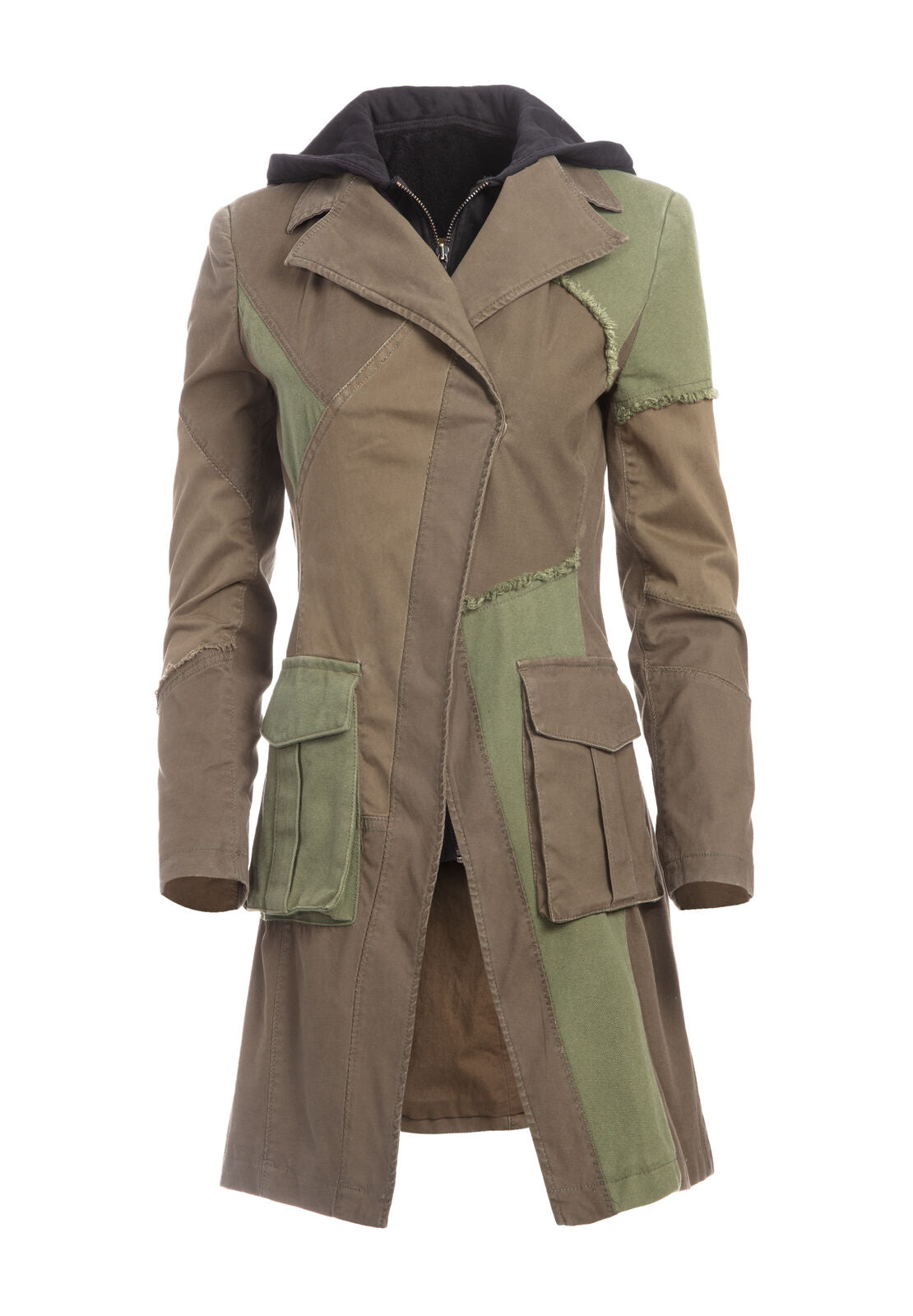 MANTEAU JAY À CAPUCHE EN PATCHWORK AVEC FERMETURE CROISÉE ET NŒUD À L'AVANT-ALICE + OLIVIA