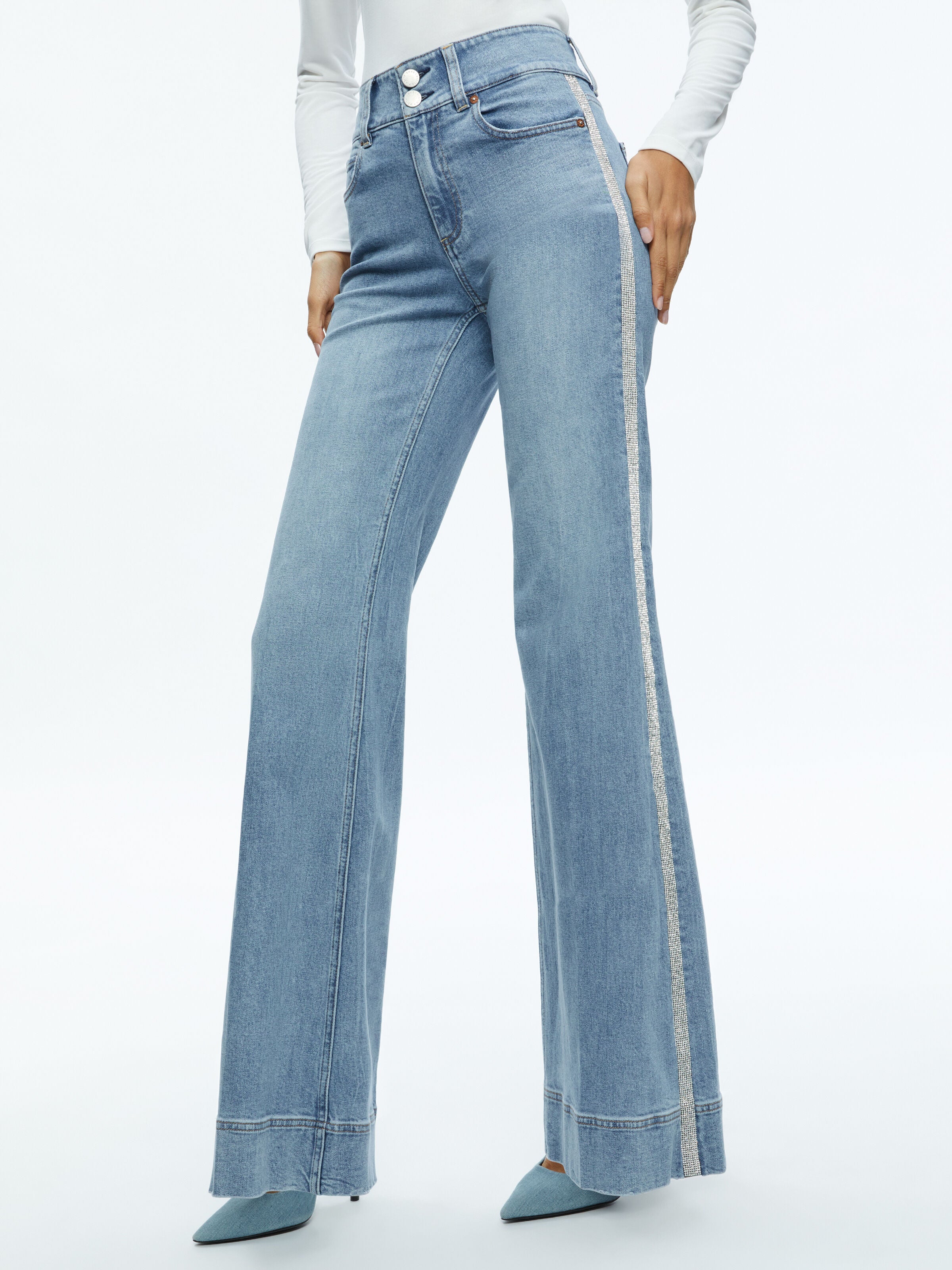 MISSA HIGH RISE WIDE LEG CRYSTAL SIDE JEAN-GEORGIA VINTAGE BLUE-ALICE + OLIVIA