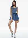 ROZ SMOCKED CHAMBRAY ROMPER-MEDIUM INDIGO CHAMBRAY-ALICE + OLIVIA