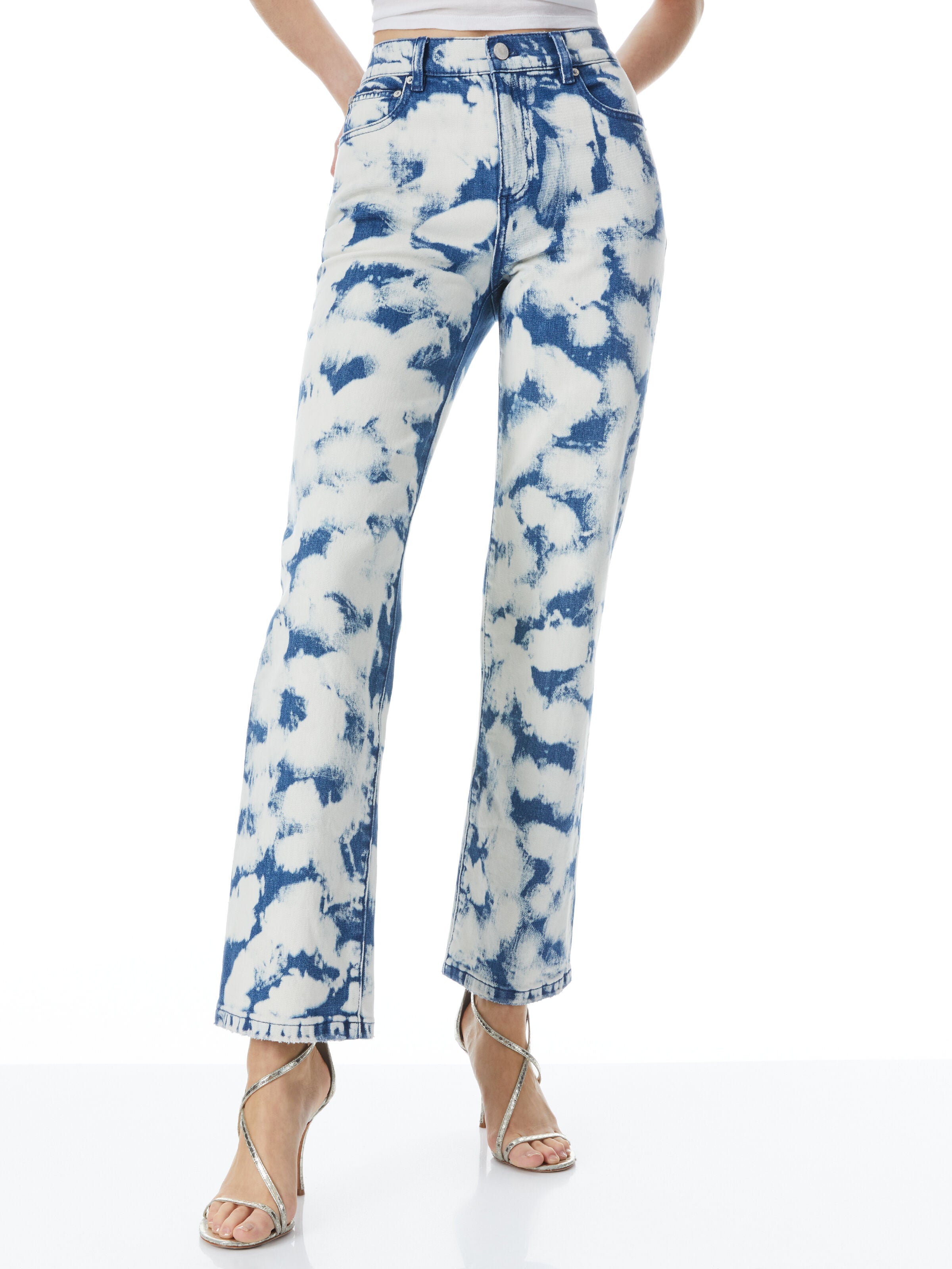 AMAZING HIGH RISE MARBLE STRAIGHT JEAN-MARBLE BLUE-ALICE + OLIVIA