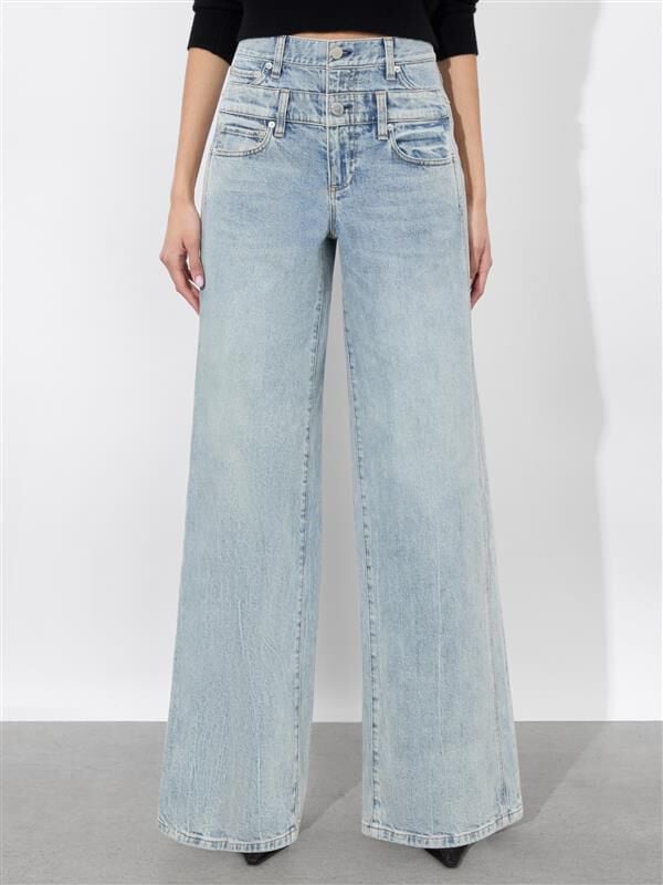 COOL DOUBLE WAISTBAND JEAN-ROCKSTAR BLUE-ALICE + OLIVIA