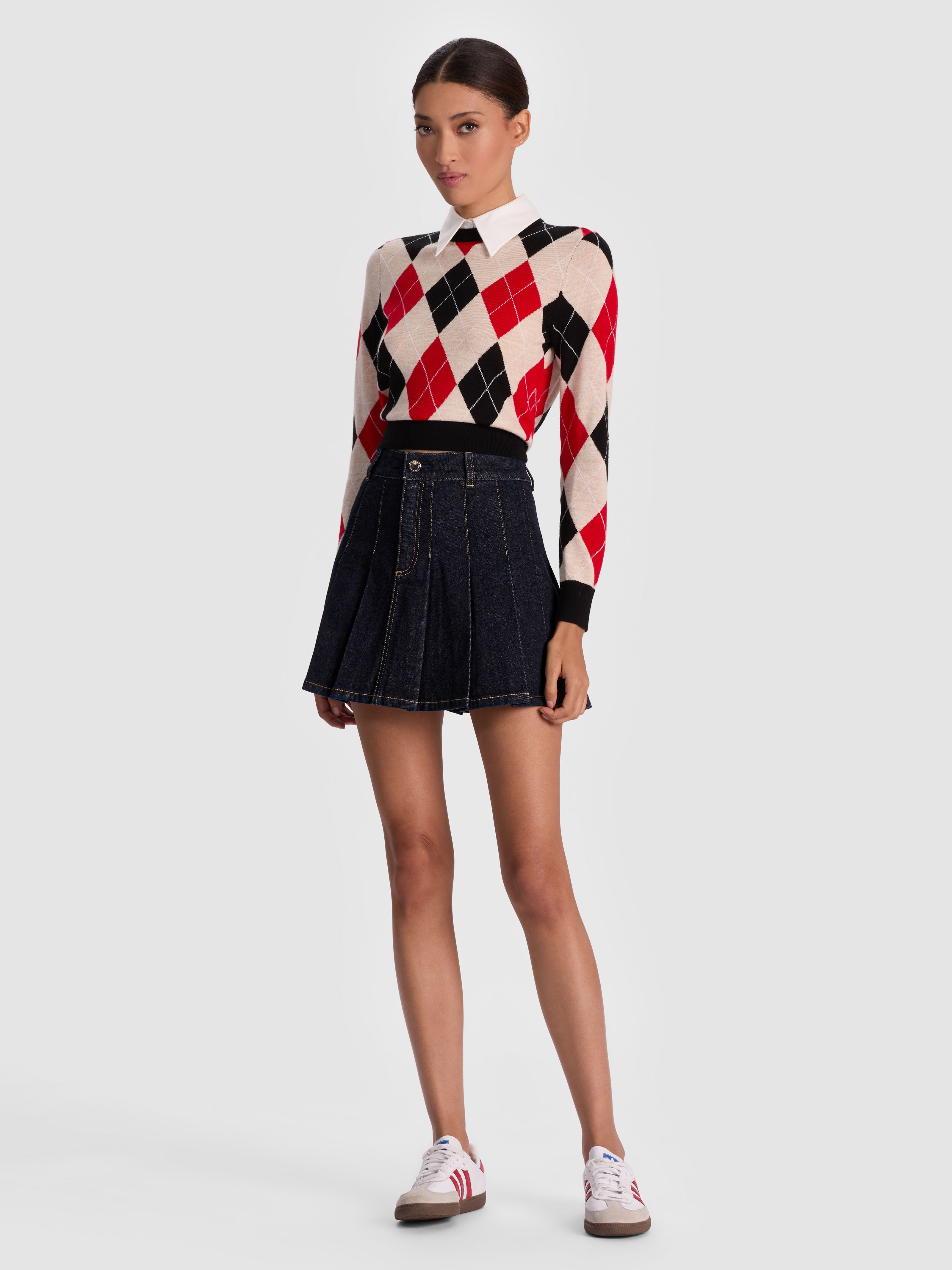 SUZIE DENIM PLEATED MINI SKIRT-DARK RINSE-ALICE + OLIVIA