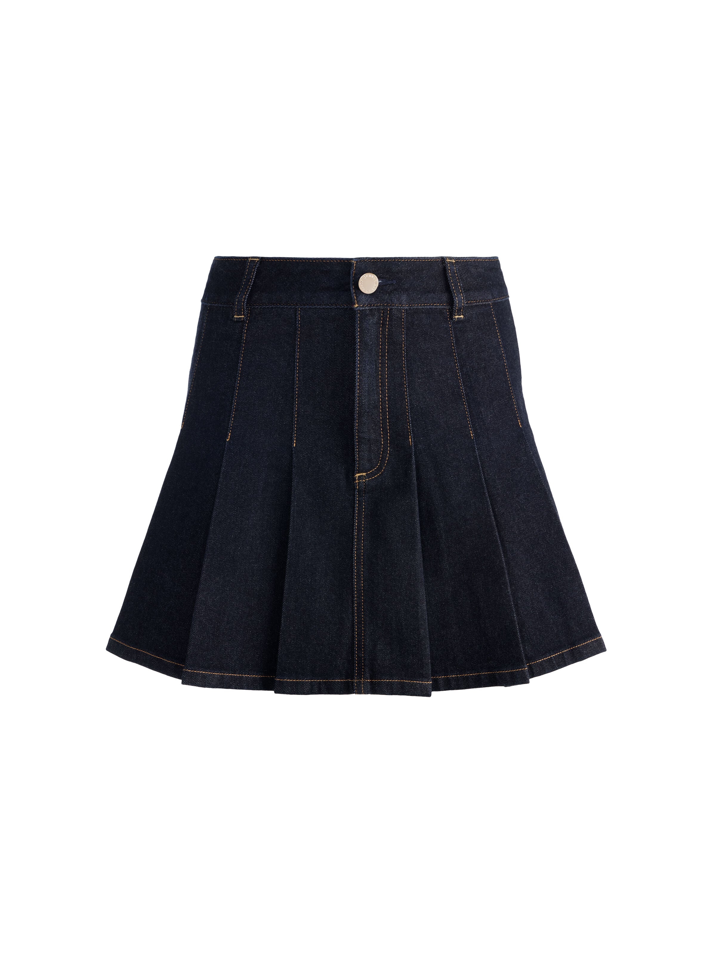 SUZIE DENIM PLEATED MINI SKIRT-DARK RINSE-ALICE + OLIVIA