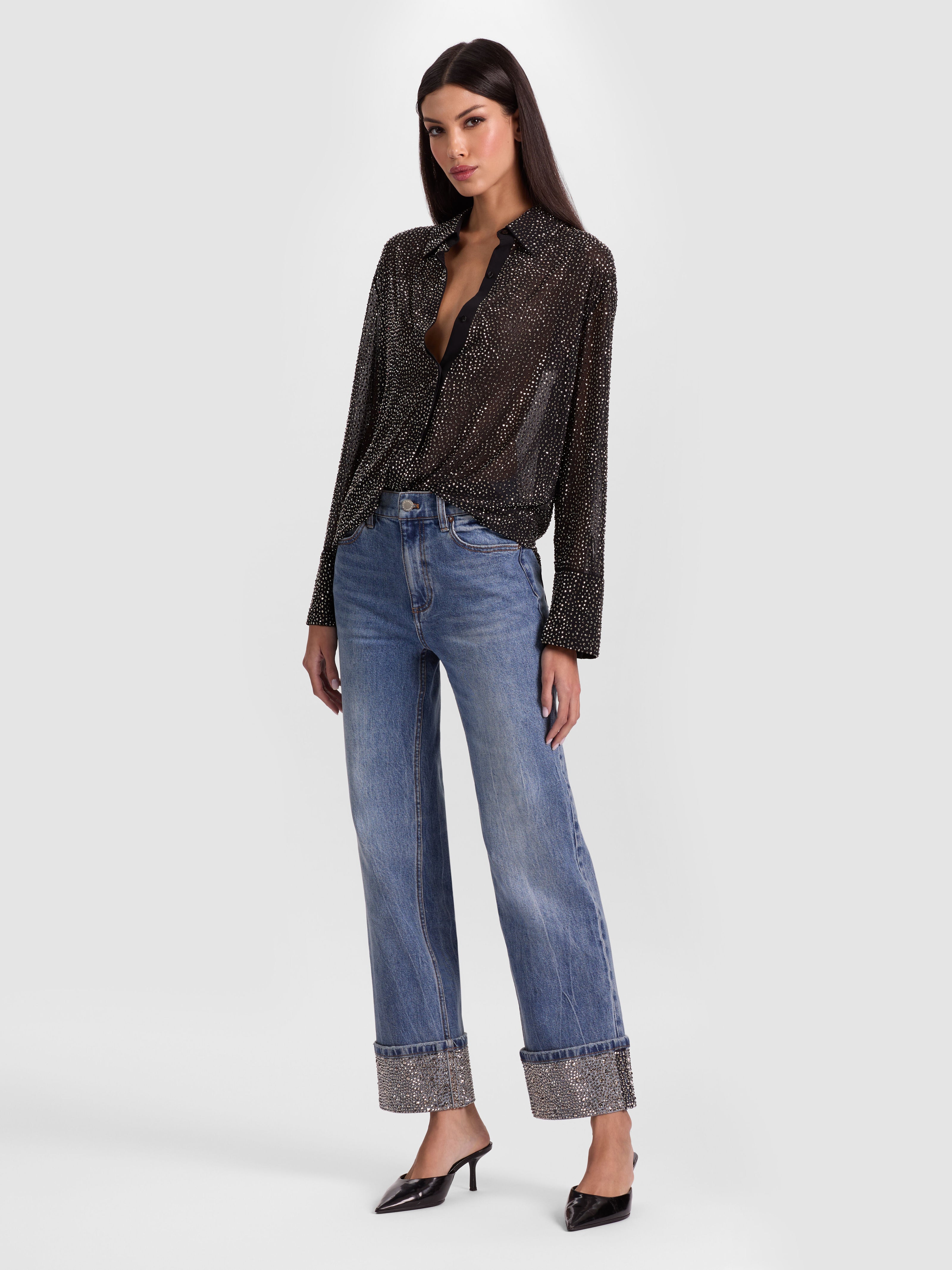 CHIC EMBELLISHED ANKLE JEAN-BROOKLYN BLUE-ALICE + OLIVIA