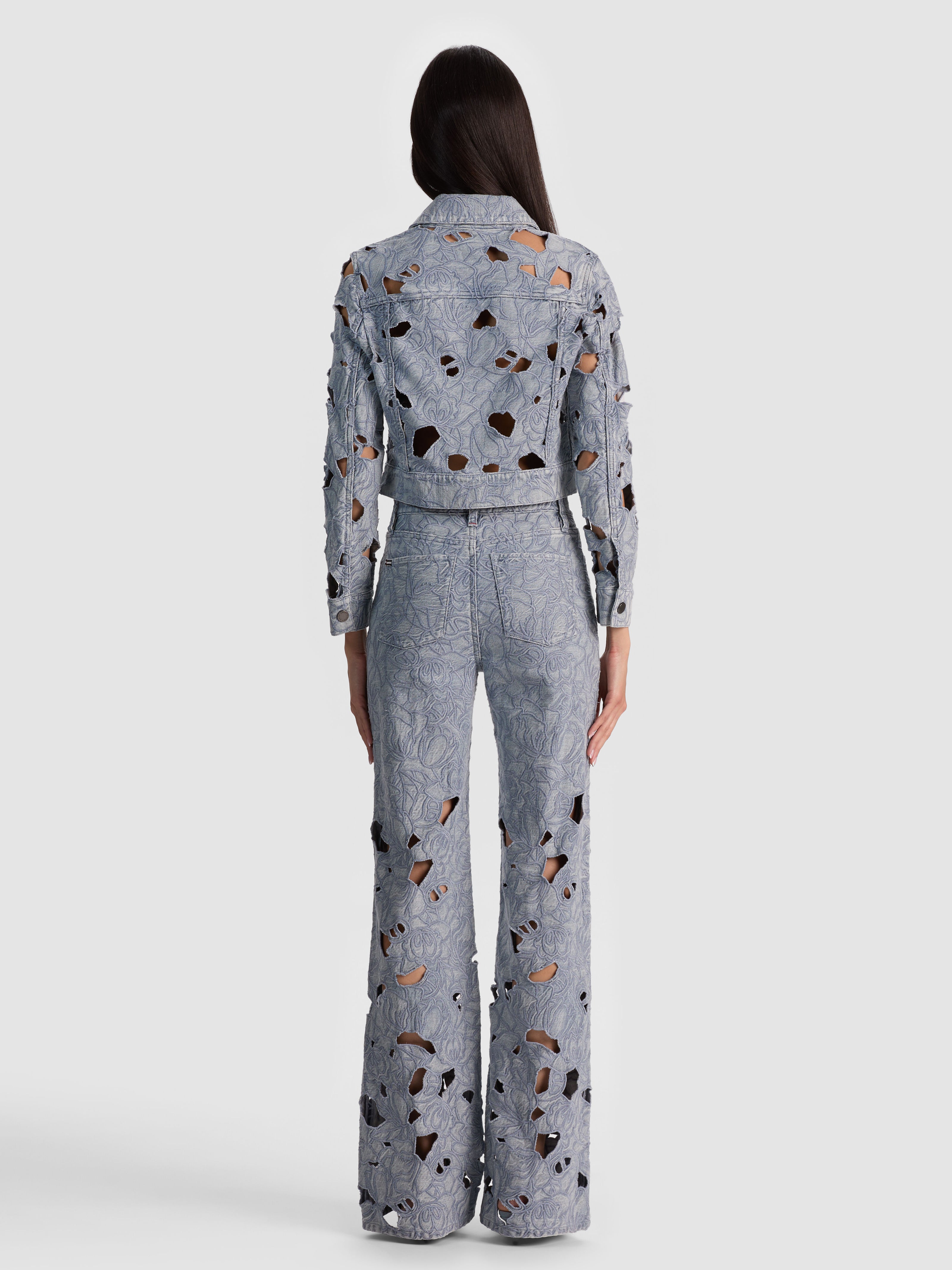 CHLOE LASER-CUT DENIM JACKET-ROCKSTAR BLUE-ALICE + OLIVIA
