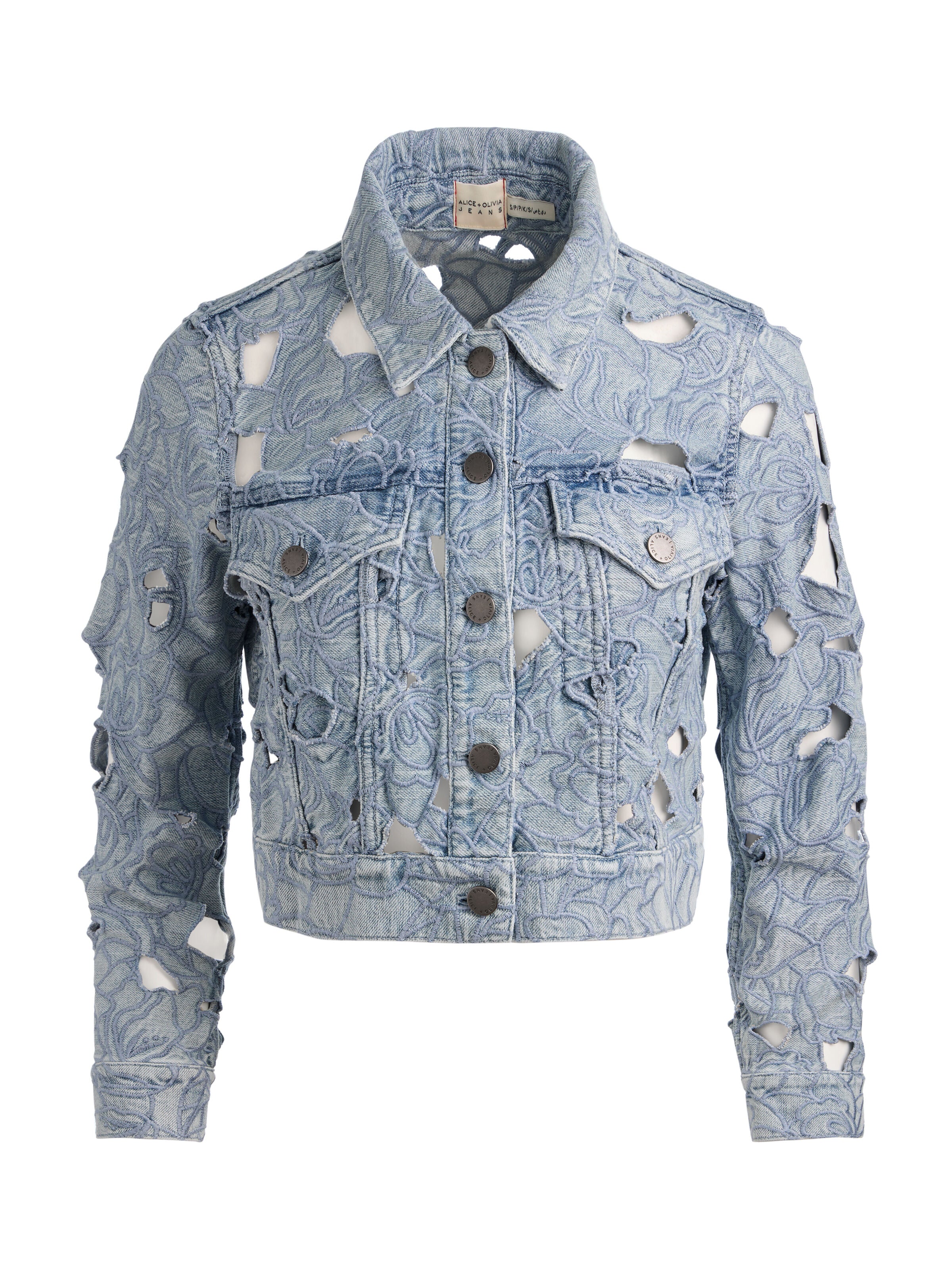 CHLOE LASER-CUT DENIM JACKET-ROCKSTAR BLUE-ALICE + OLIVIA