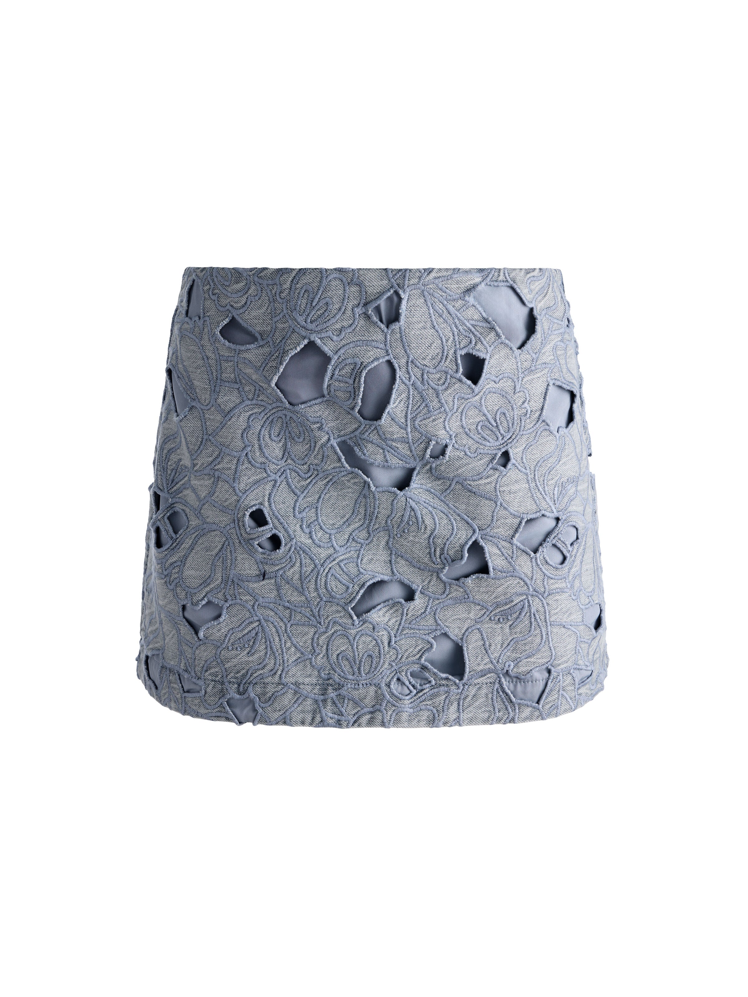 RUBI LASER-CUT DENIM SKIRT-ROCKSTAR BLUE-ALICE + OLIVIA
