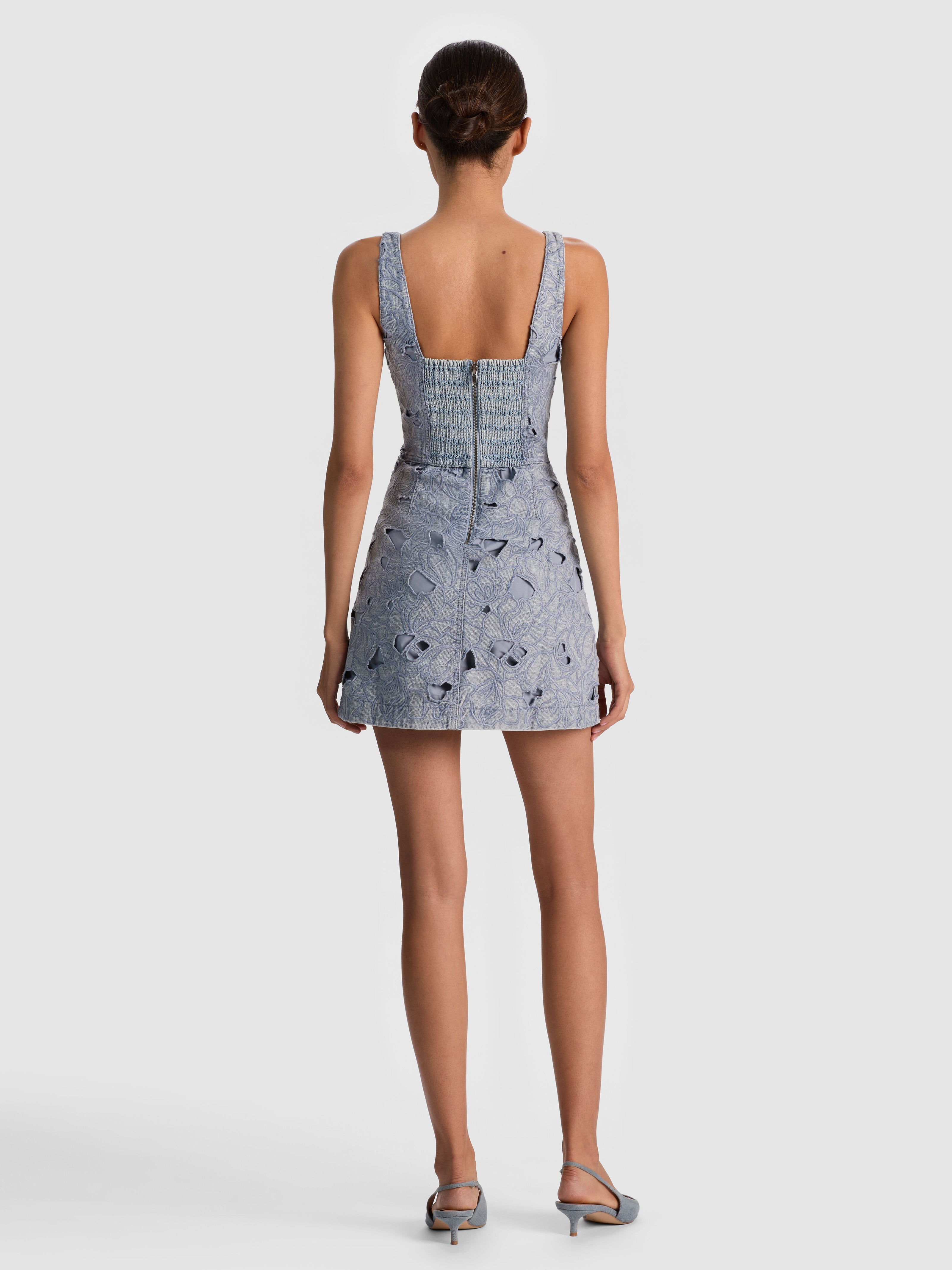 MARYANN LASER-CUT DENIM DRESS-ROCKSTAR BLUE-ALICE + OLIVIA