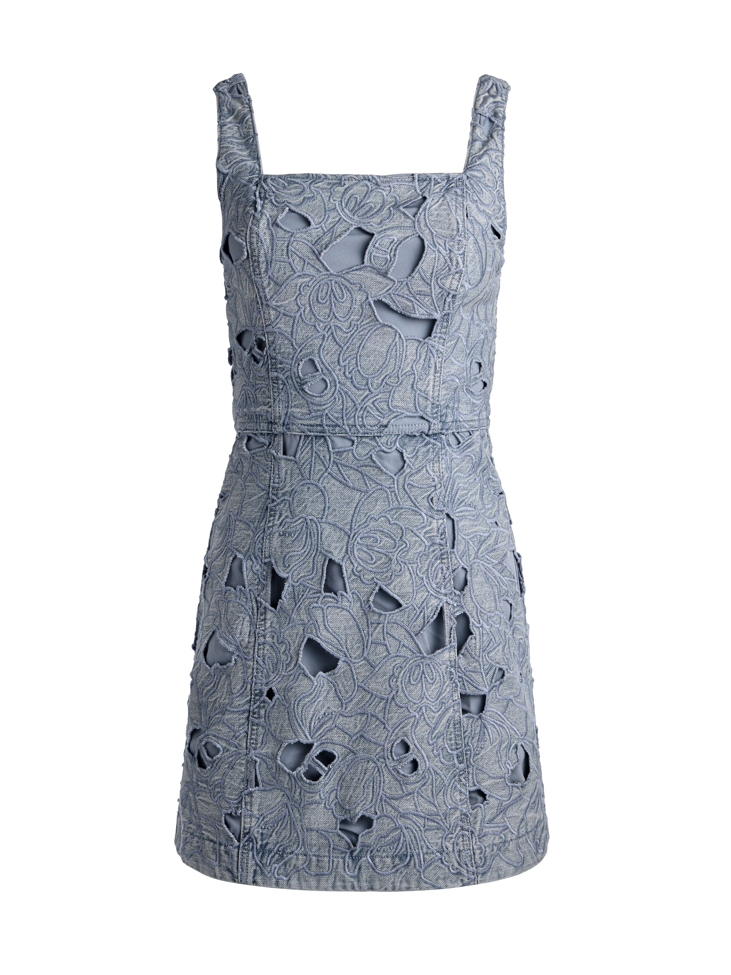 MARYANN LASER-CUT DENIM DRESS-ROCKSTAR BLUE-ALICE + OLIVIA