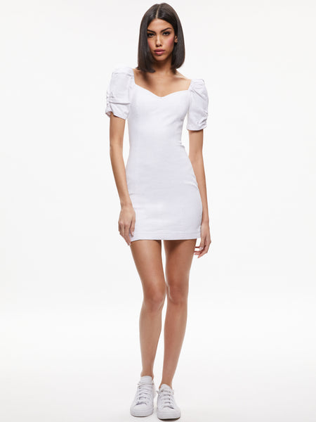 MIMI DENIM MINI DRESS in VINTAGE SUGAR | ALICE + OLIVIA