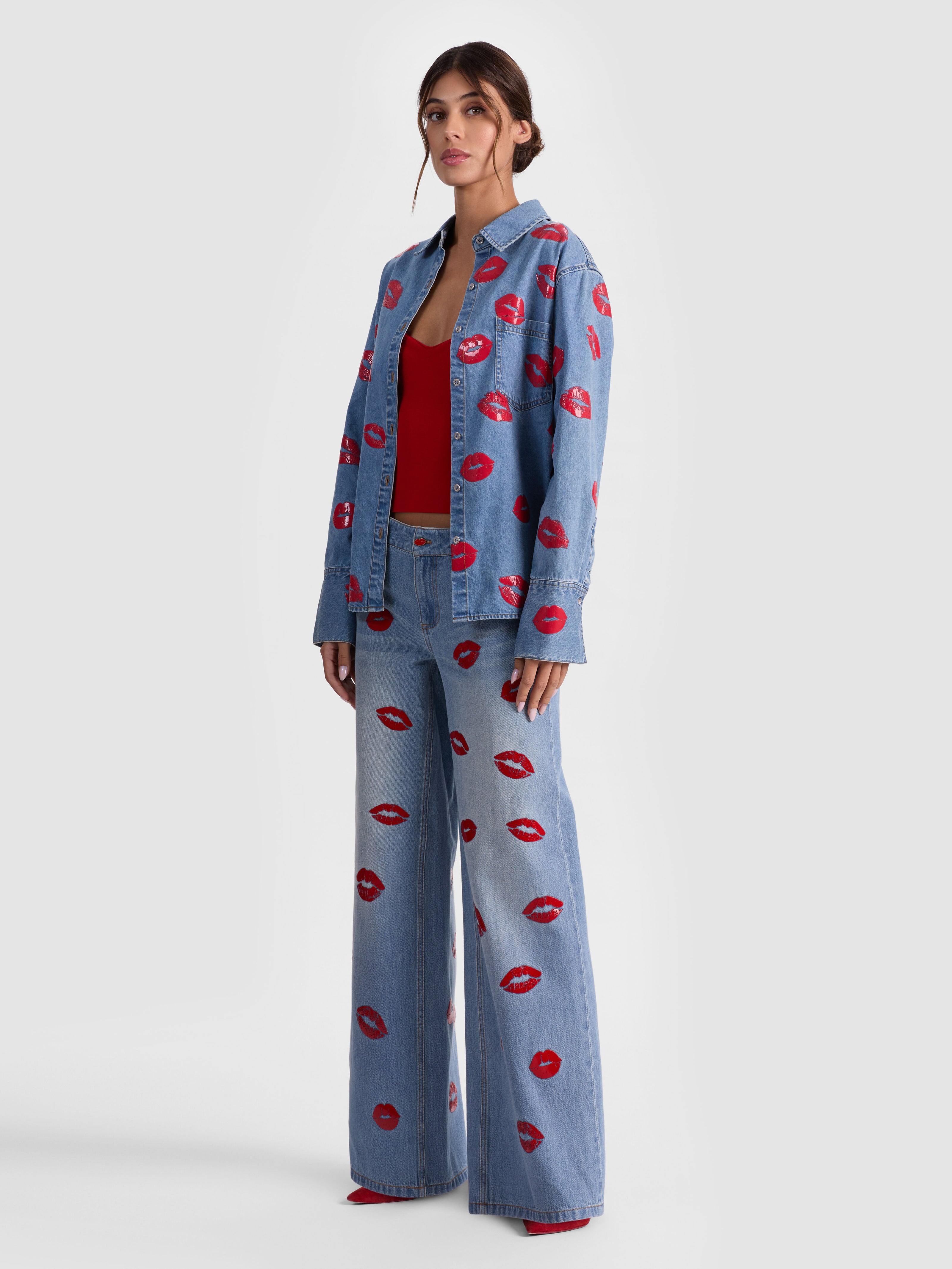 FINELY OVERSIZED BUTTON DOWN-DENVER BRIGHT BLUE-ALICE + OLIVIA