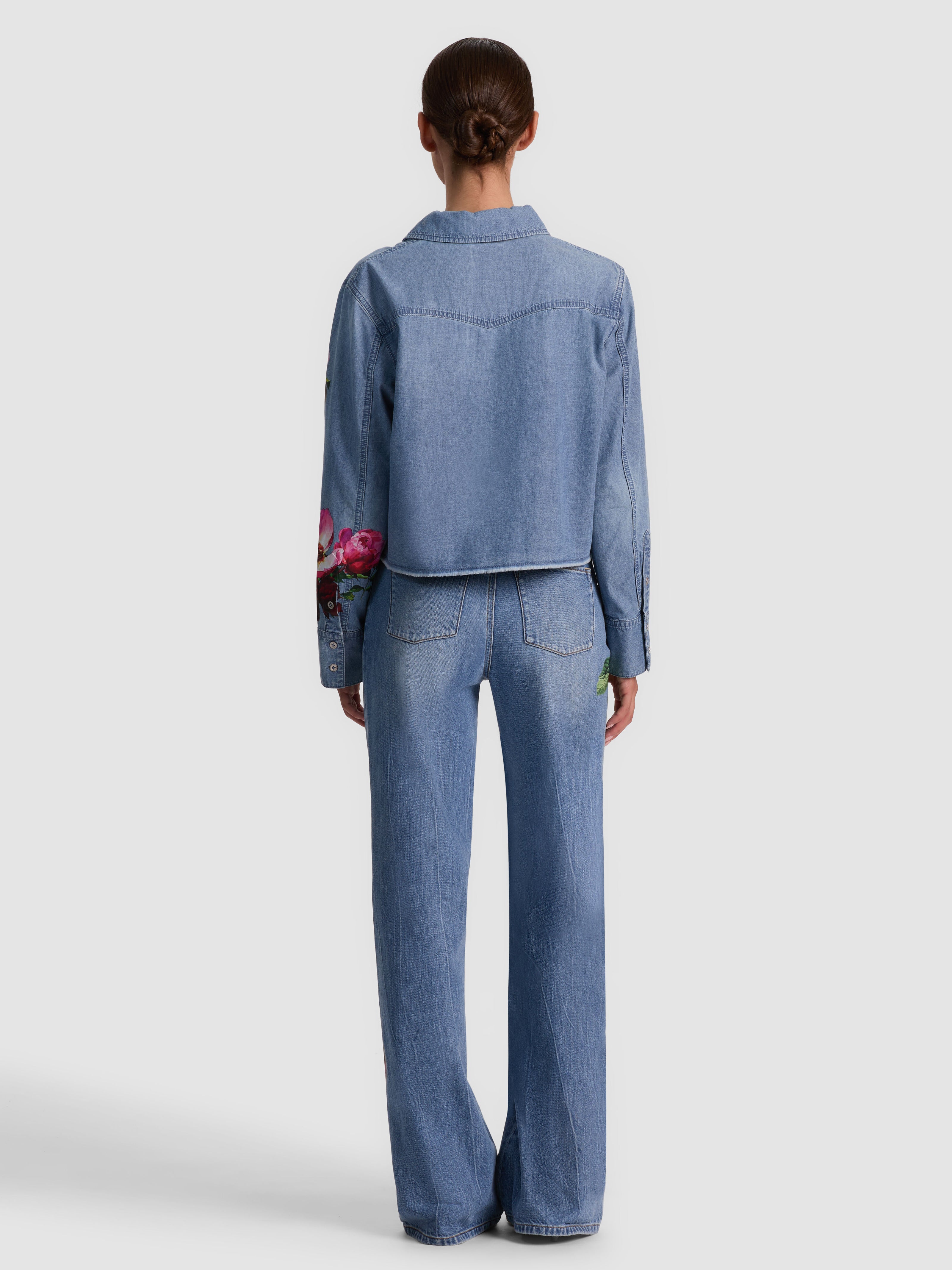 FINELY DENIM BUTTON DOWN-DENVER BRIGHT BLUE/EMPRS BLOOM-ALICE + OLIVIA
