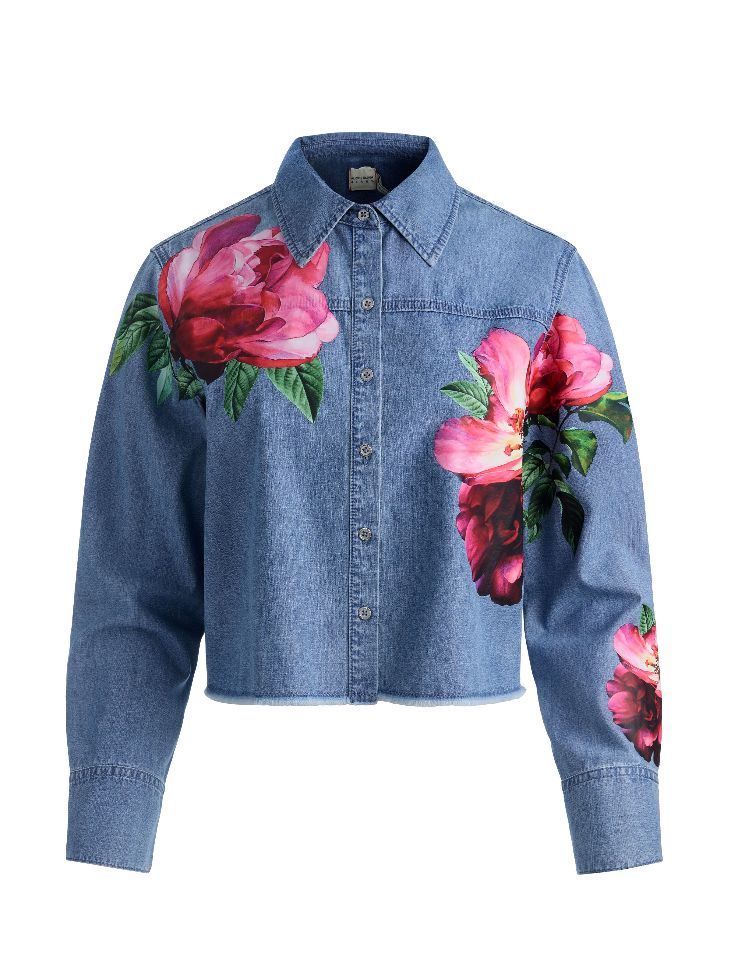 FINELY DENIM BUTTON DOWN-DENVER BRIGHT BLUE/EMPRS BLOOM-ALICE + OLIVIA