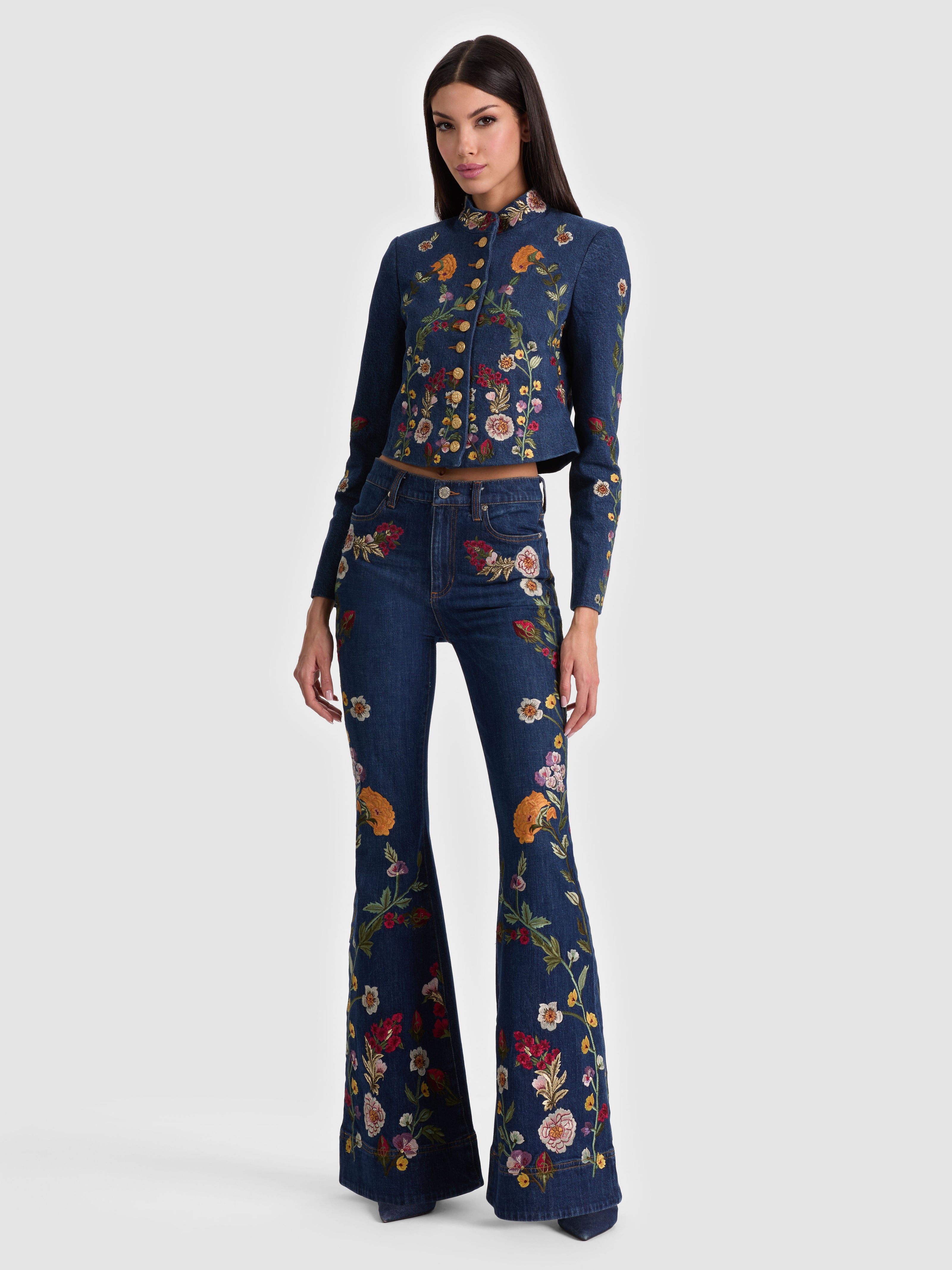 BEAUTIFUL EMBROIDERED JEAN-CATHERINE DARK MULTI-ALICE + OLIVIA