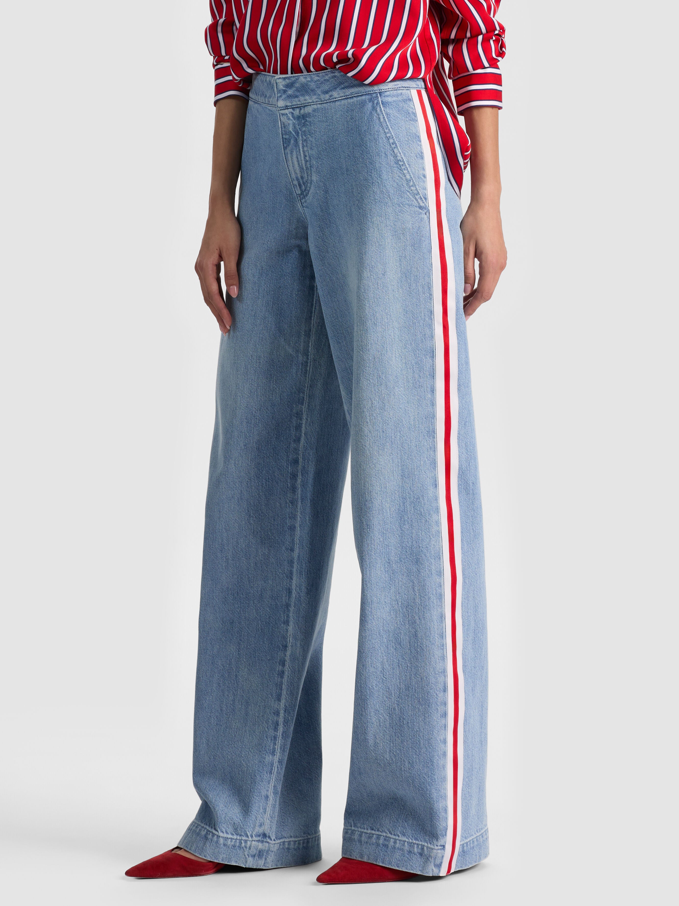 XANDER RACING STRIPE JEAN-EDIE WASH/OFF WHITE/CHILI PEPP-ALICE + OLIVIA