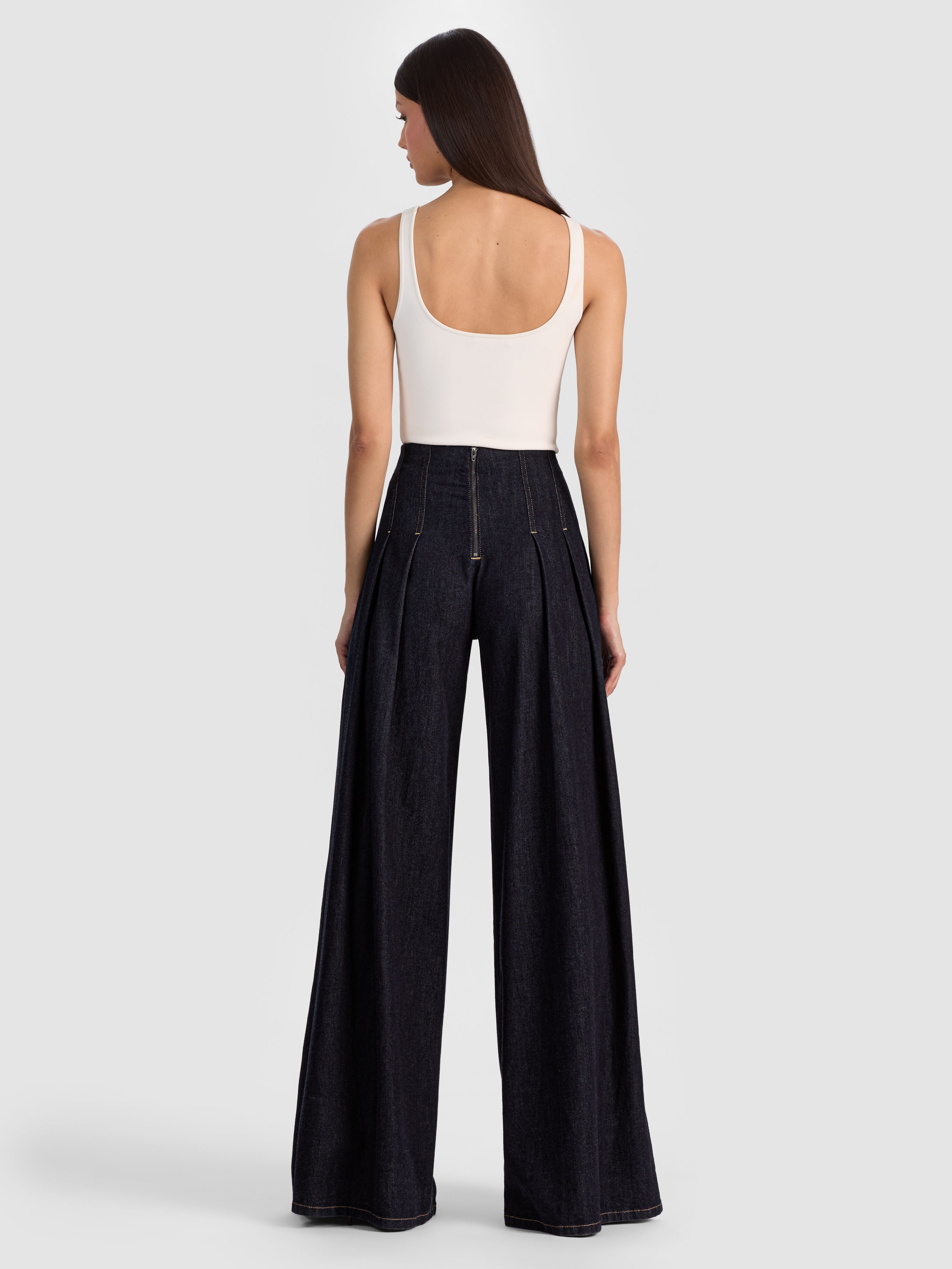 HENRY PLEATED DENIM PANT-DARK RINSE-ALICE + OLIVIA