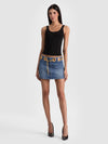 MORGANA CHAIN BELT DENIM MINI SKIRT-BROOKLYN BLUE-ALICE + OLIVIA