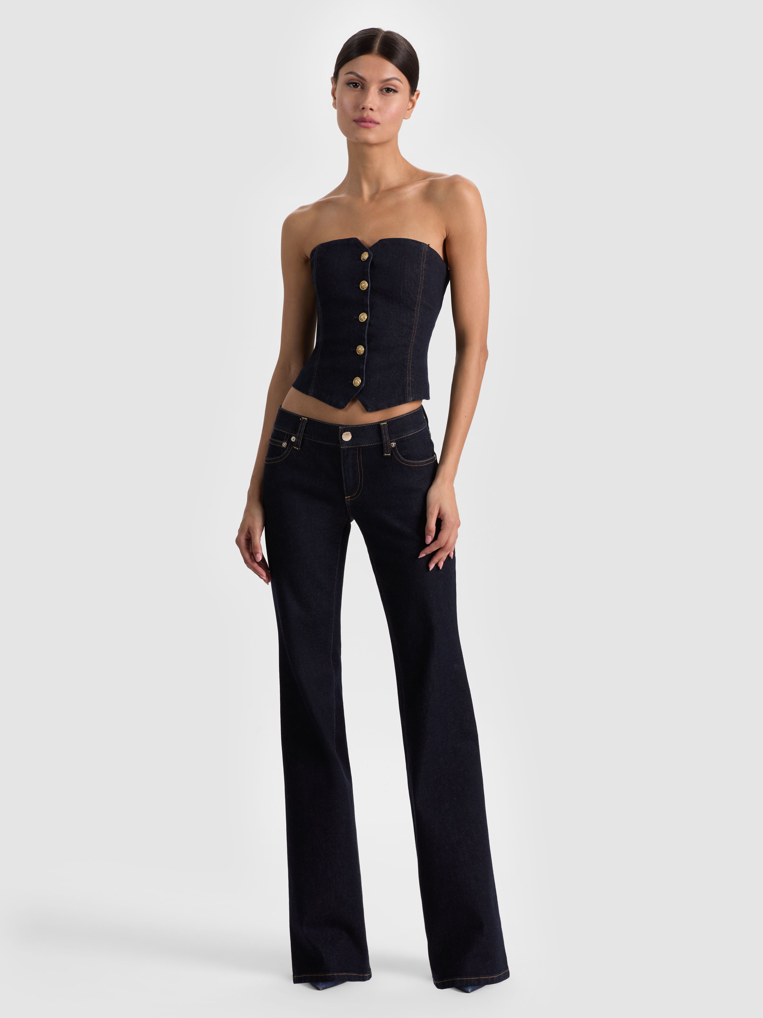 KELCEY STRAPLESS DENIM VEST-DARK RINSE-ALICE + OLIVIA