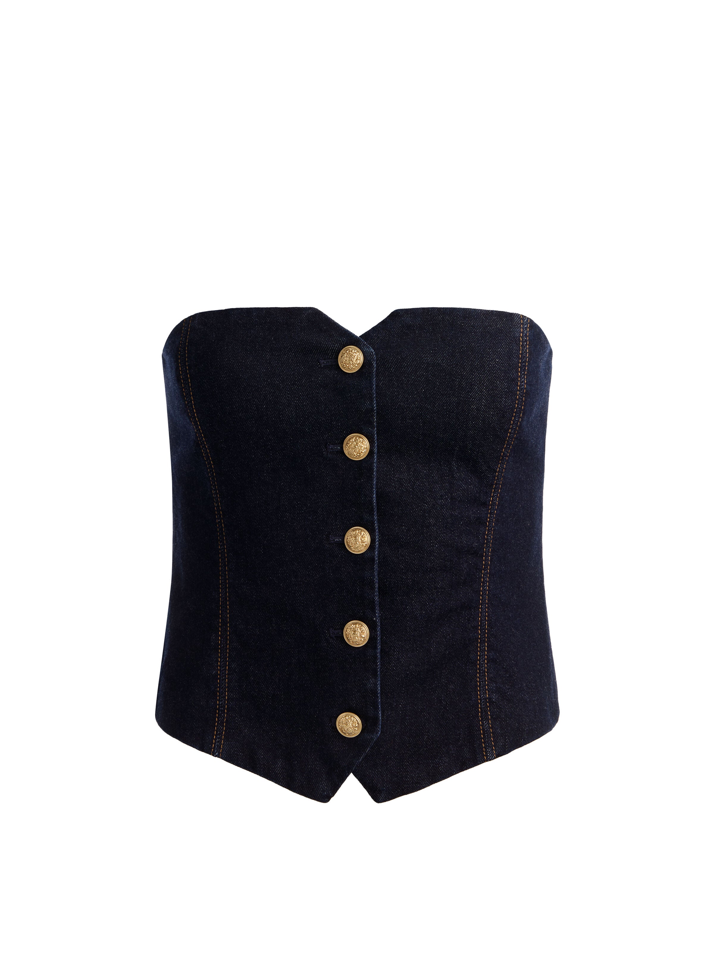 KELCEY STRAPLESS DENIM VEST-DARK RINSE-ALICE + OLIVIA