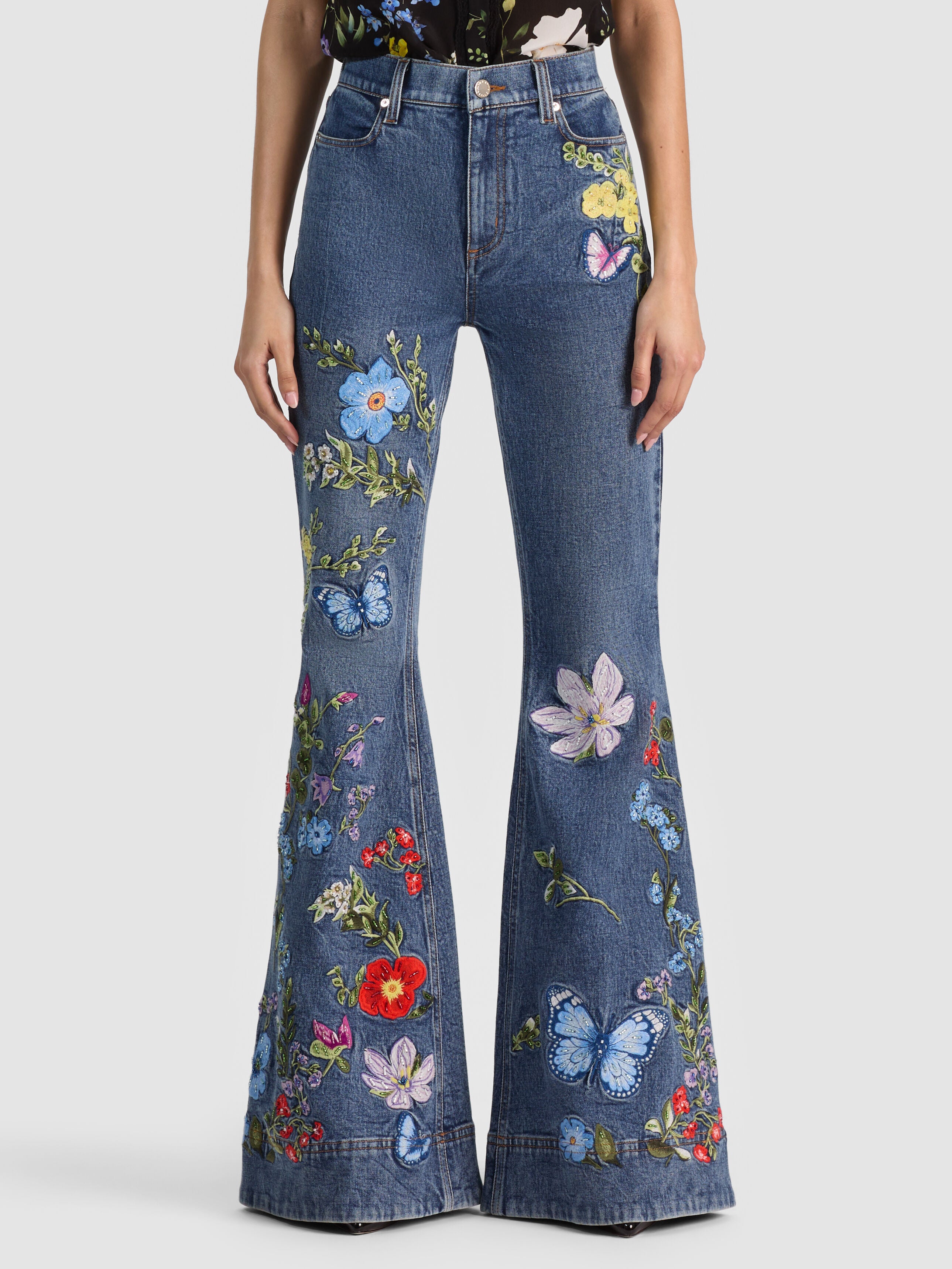 BEAUTIFUL EMBROIDERED JEAN-BROOKLYN BLUE/MULTI-ALICE + OLIVIA
