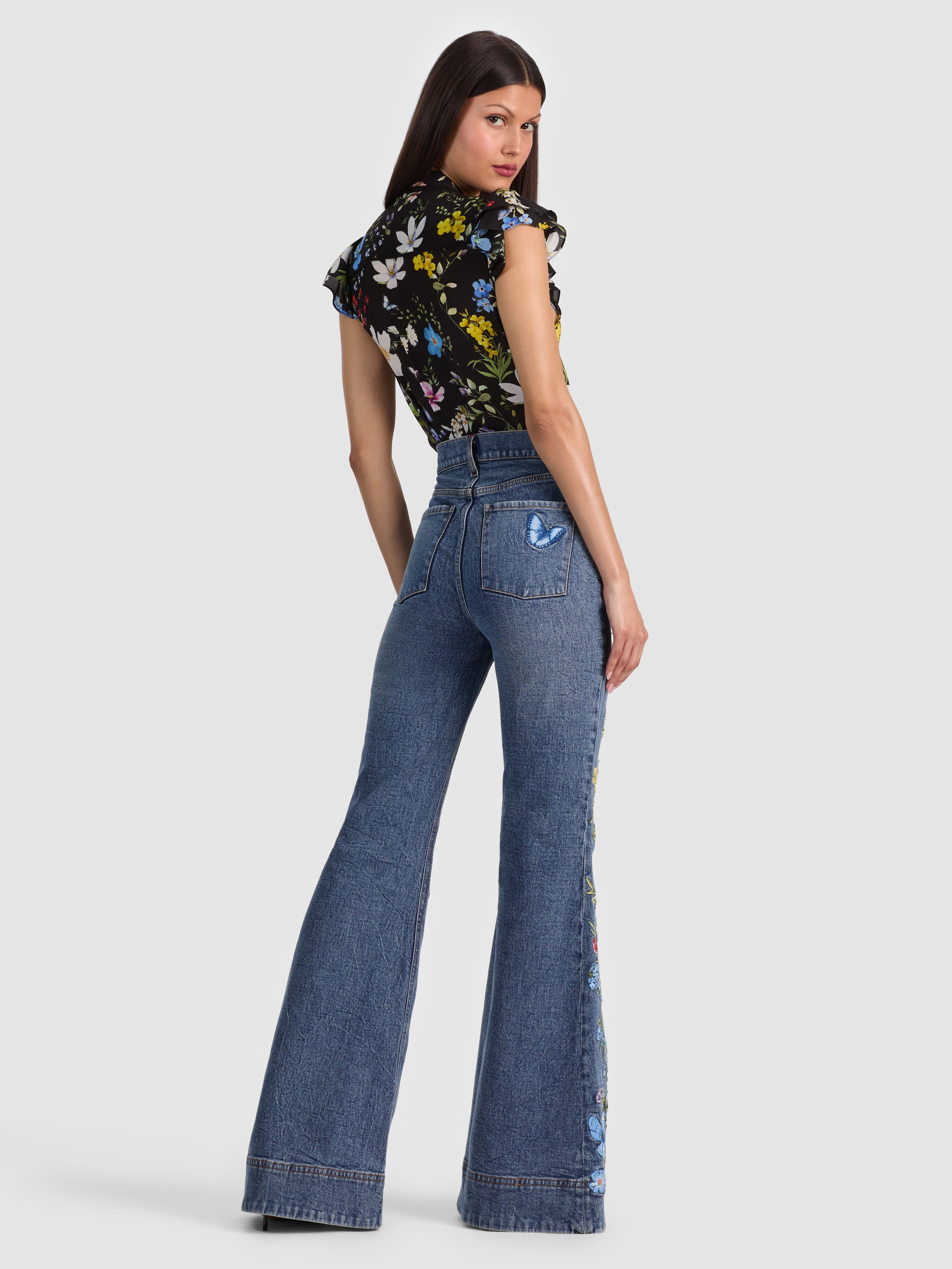 BEAUTIFUL EMBROIDERED JEAN-BROOKLYN BLUE/MULTI-ALICE + OLIVIA