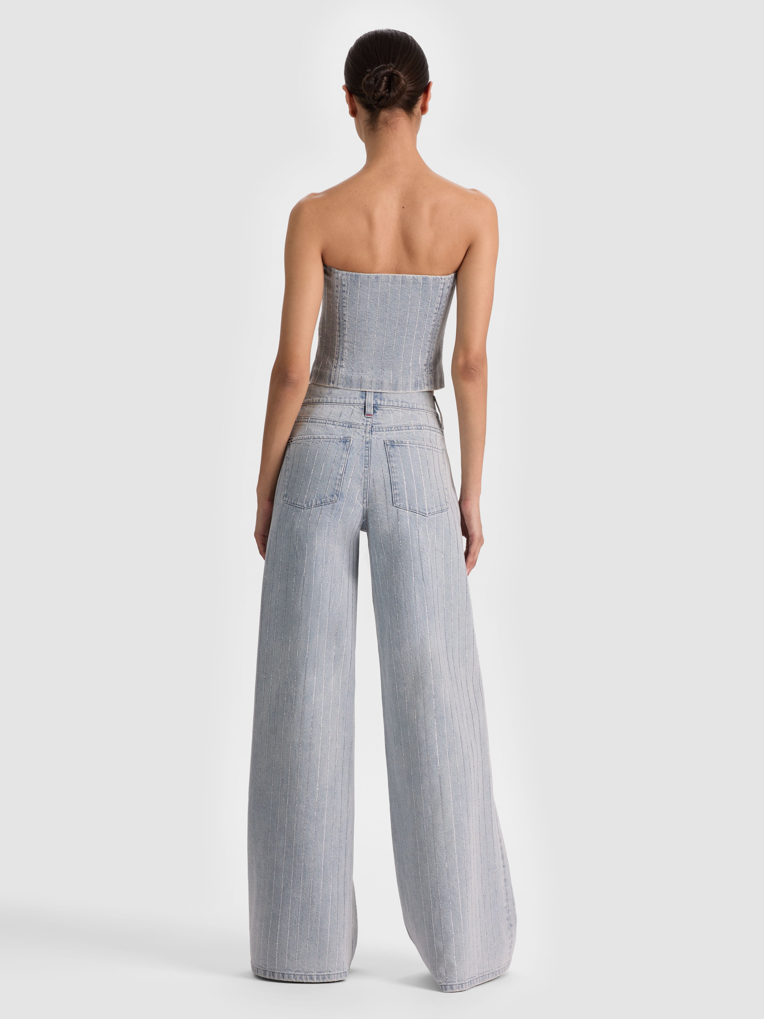 Gilet en jean sans bretelles KELCEY orné – Bleu Rockstar/Cristal clair PI-ALICE + OLIVIA