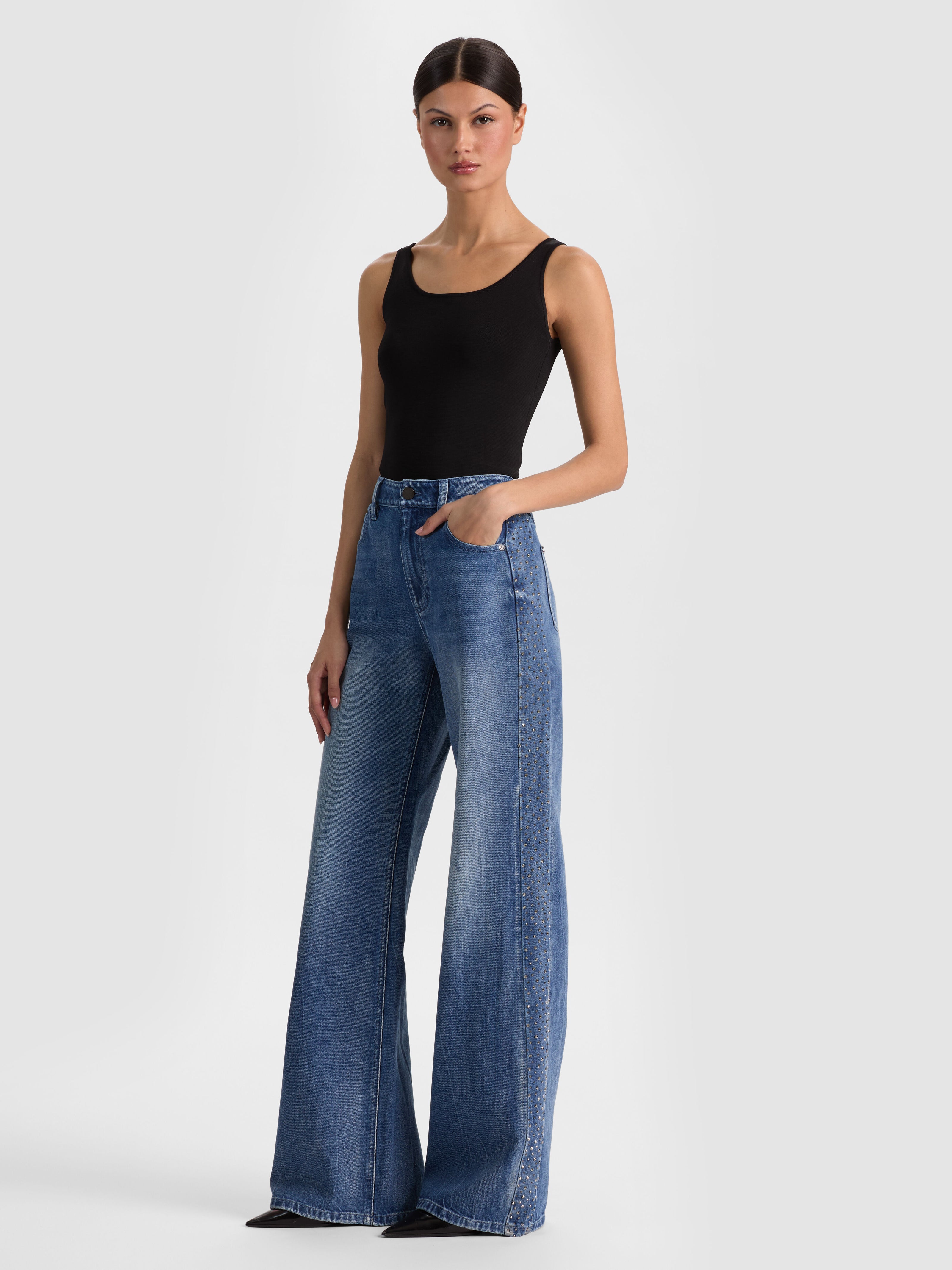 CHIC EMBELLISHED JEAN-BROOKLYN BLUE/HEMATITE-ALICE + OLIVIA