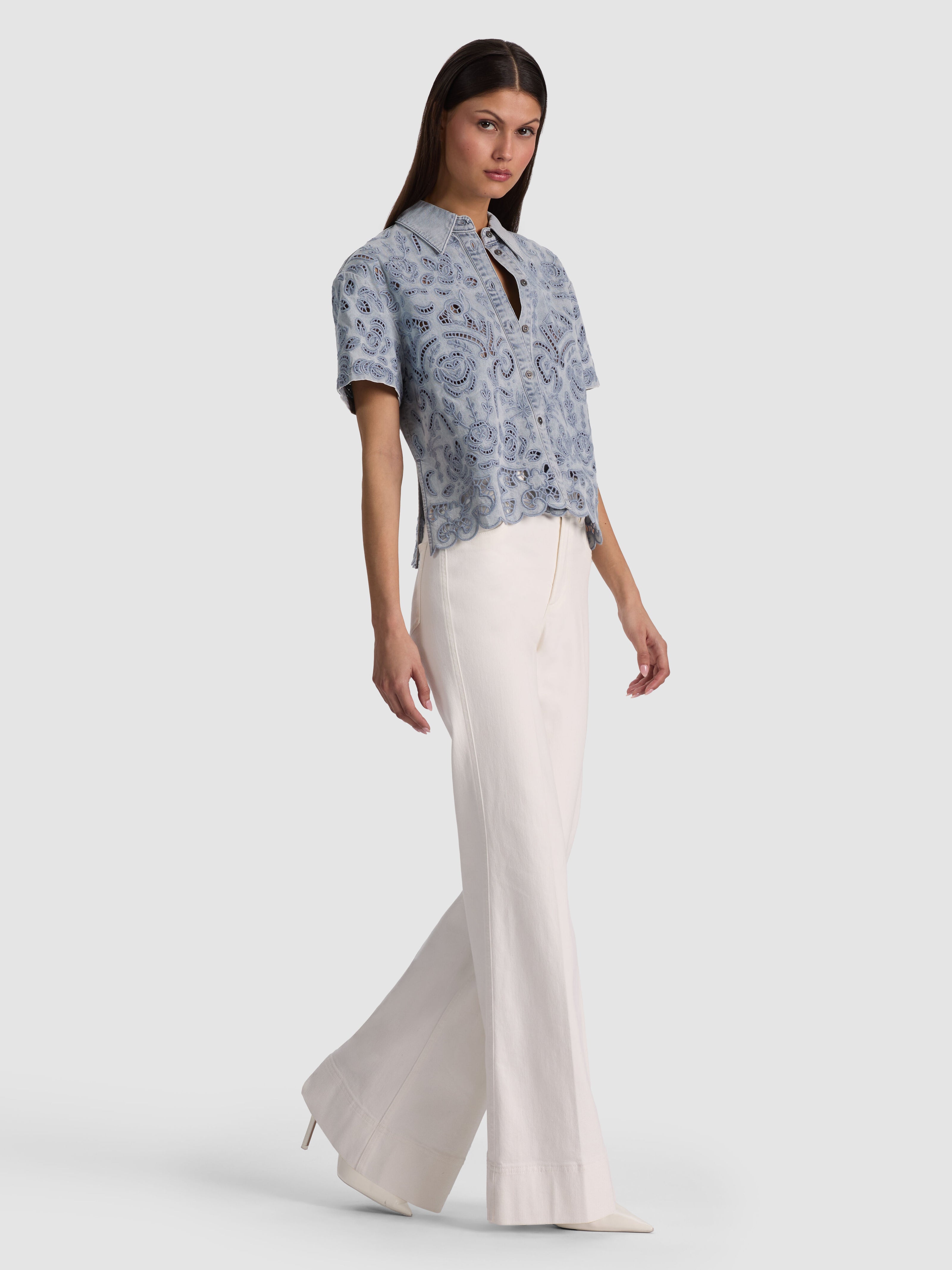 LANE DENIM BUTTON DOWN-SIERRA LIGHT BLUE-ALICE + OLIVIA