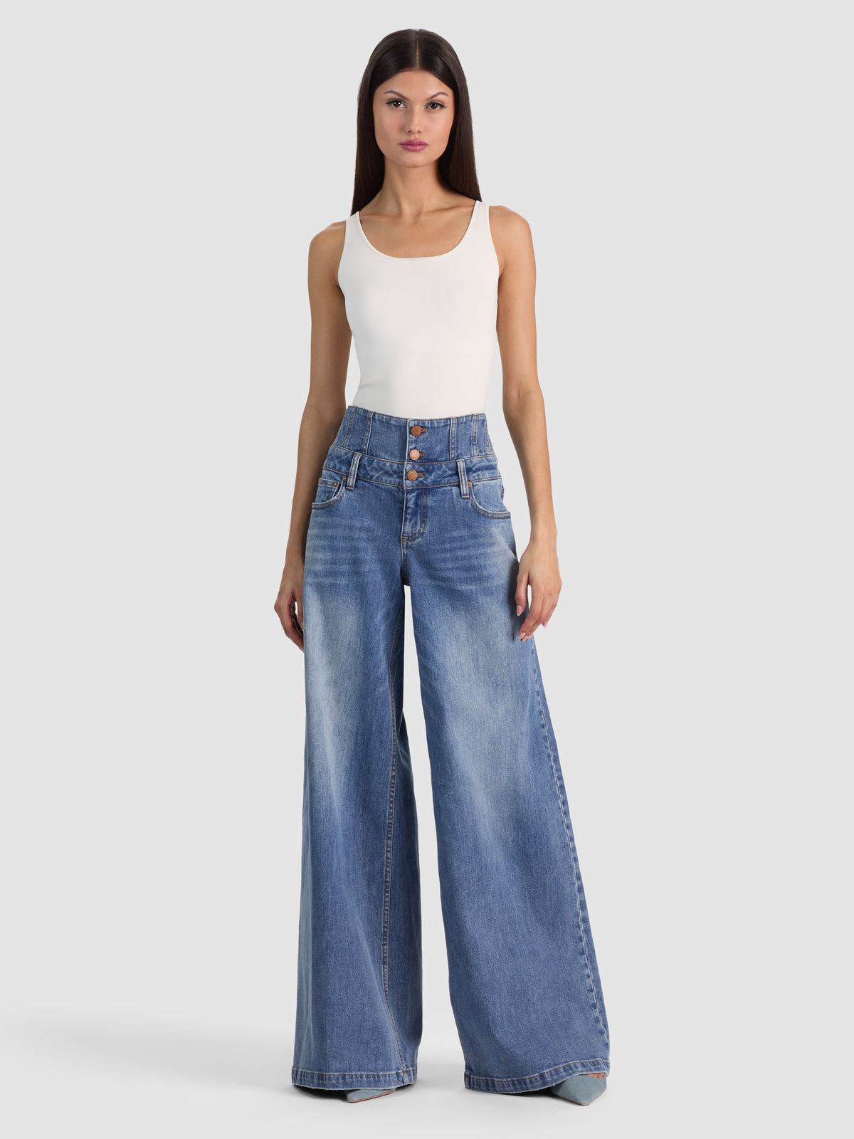 WHIT ULTRA HIGH BUTTON FRONT JEAN - BROOKLYN BLUE