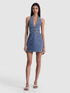 ABITO CORTO SOLANA HALTER IN DENIM CON FIBBIA-ALICE + OLIVIA