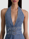 SOLANA BUCKLE DENIM HALTER MINI DRESS-BROOKLYN BLUE-ALICE + OLIVIA