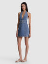 SOLANA BUCKLE DENIM HALTER MINI DRESS-BROOKLYN BLUE-ALICE + OLIVIA