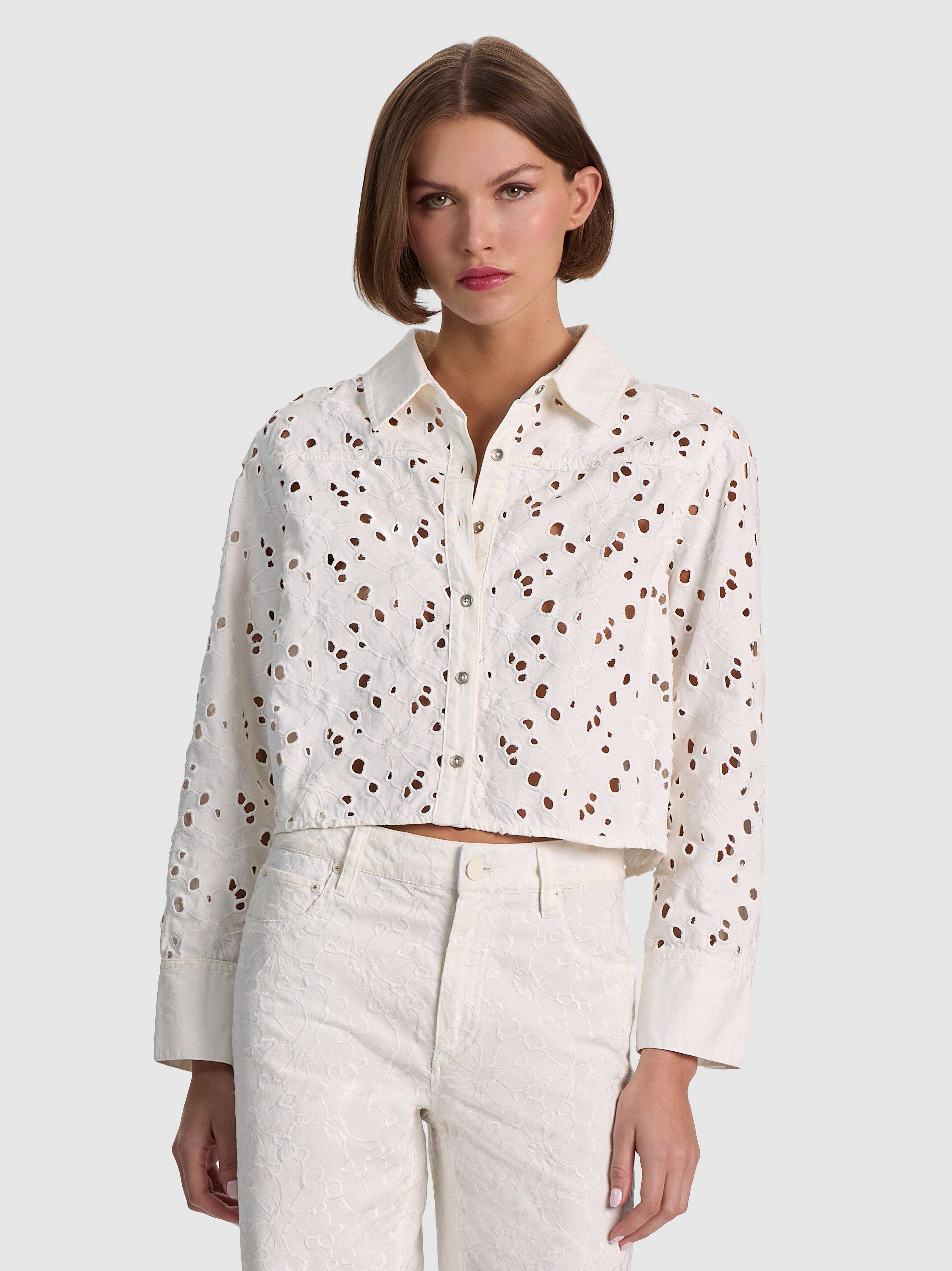 FINELY DENIM BUTTON DOWN-OFF WHITE-ALICE + OLIVIA